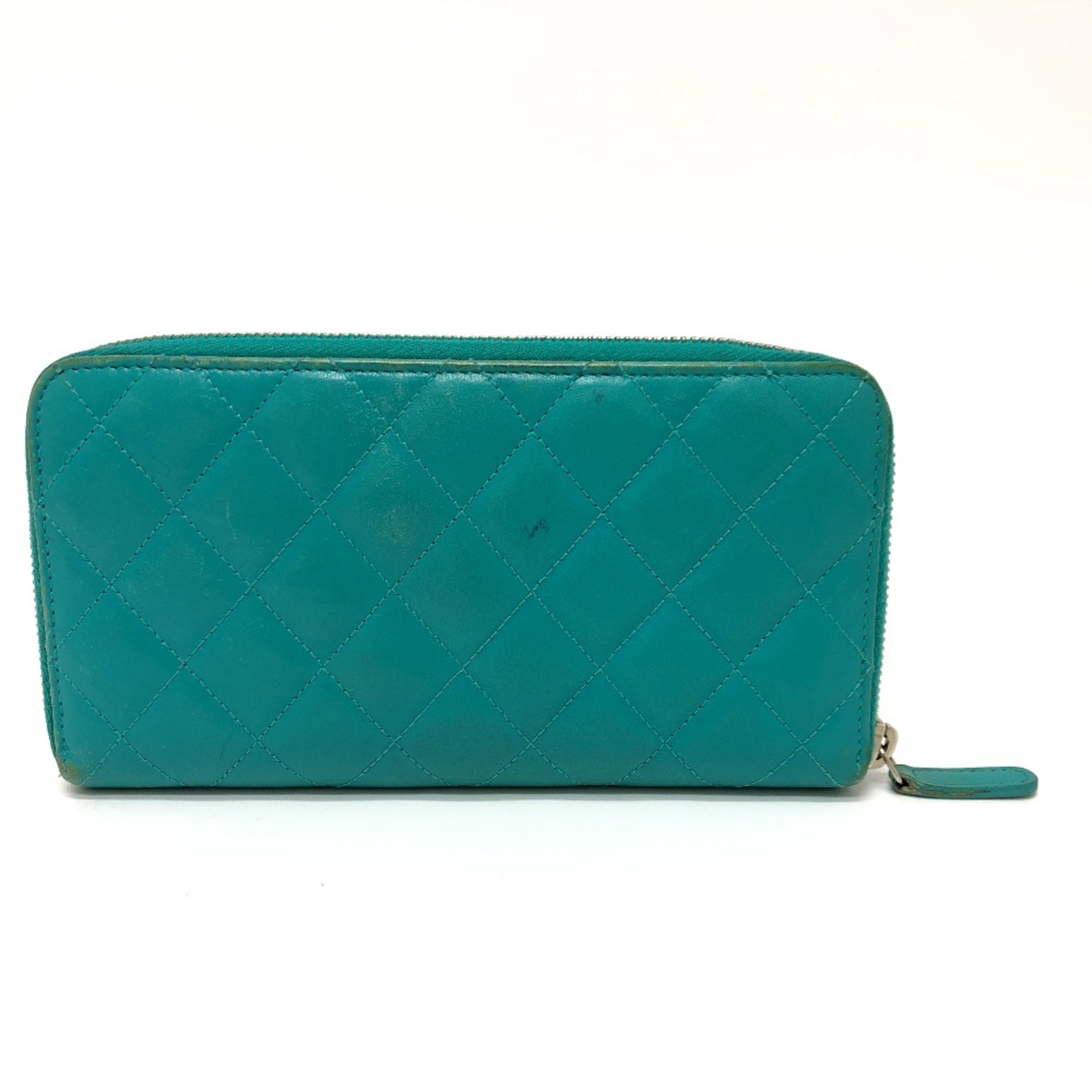 Chanel CC Mark Zip Around Long Wallet Green SilverHardware