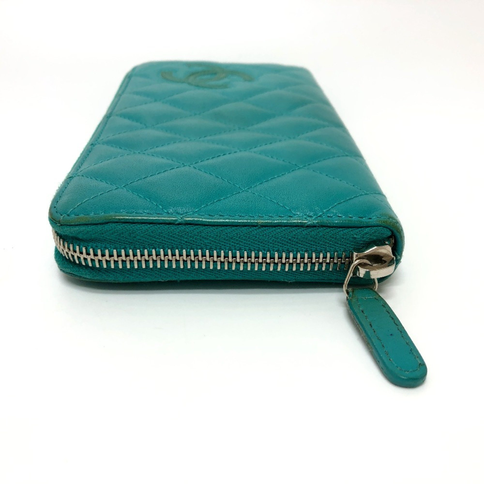 Chanel CC Mark Zip Around Long Wallet Green SilverHardware