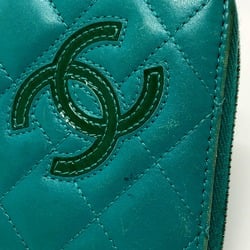 Chanel CC Mark Zip Around Long Wallet Green SilverHardware