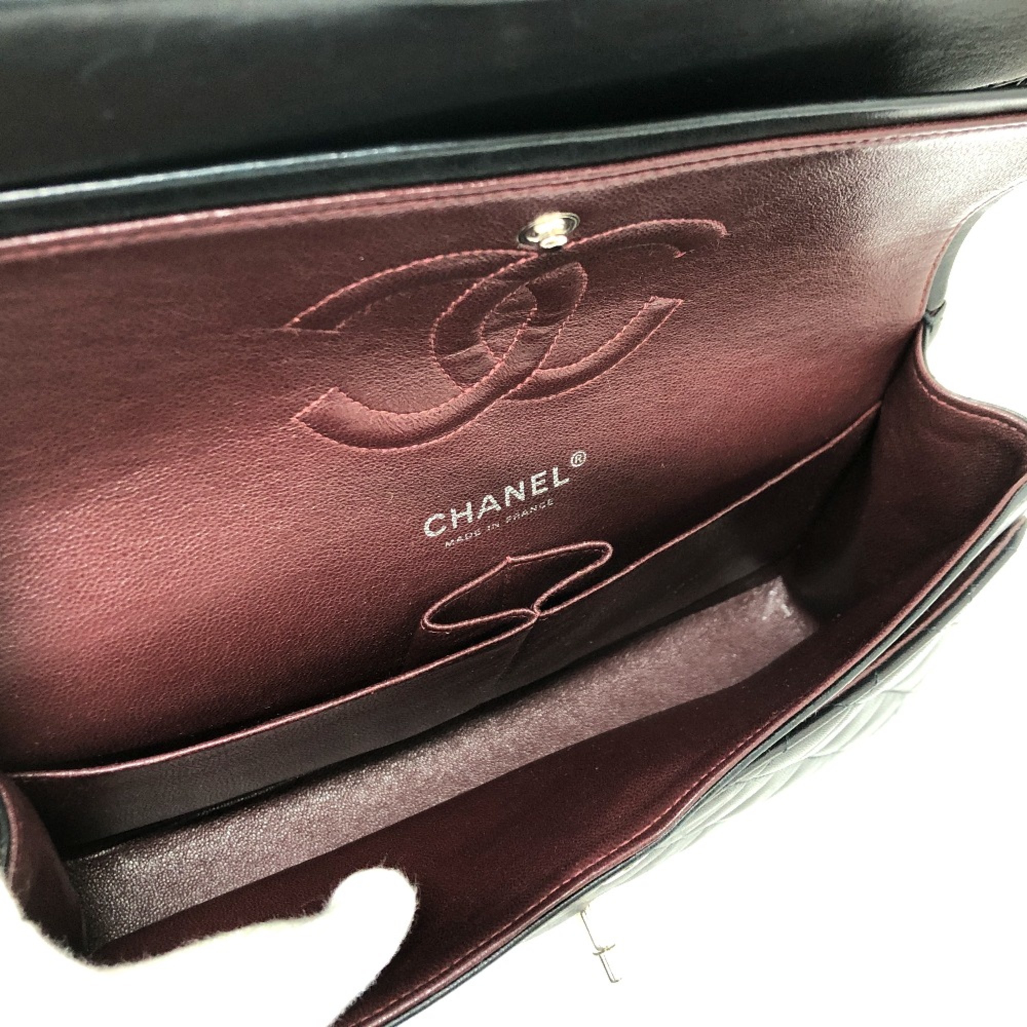 Chanel A01112 Double Chain W flap Shoulder Bag SVHardware Black Wine Red/SilverHardware