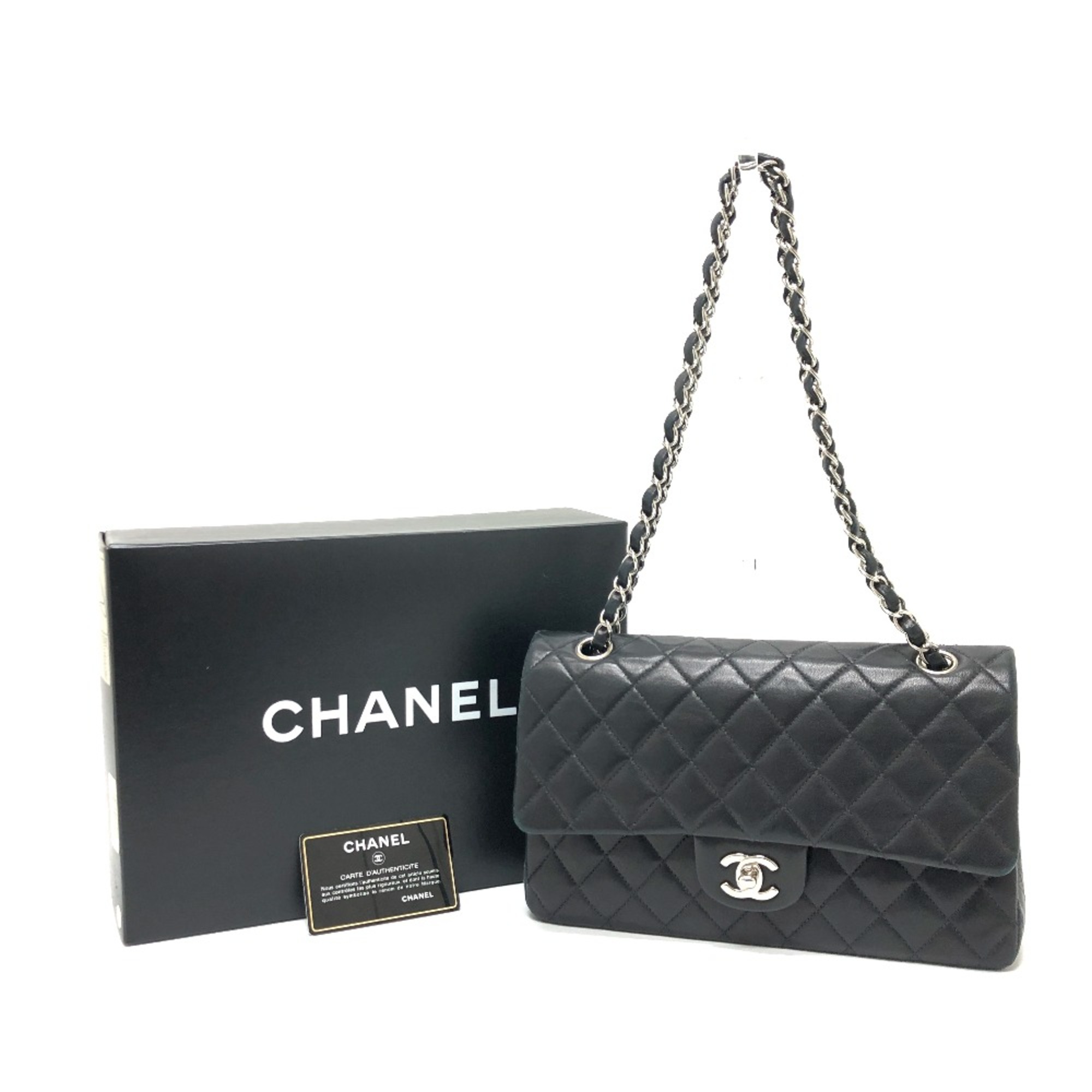 Chanel A01112 Double Chain W flap Shoulder Bag SVHardware Black Wine Red/SilverHardware