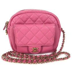 Chanel Matelasse Quilted Chain Bag Crossbody Pochette Shoulder Bag pink Gold