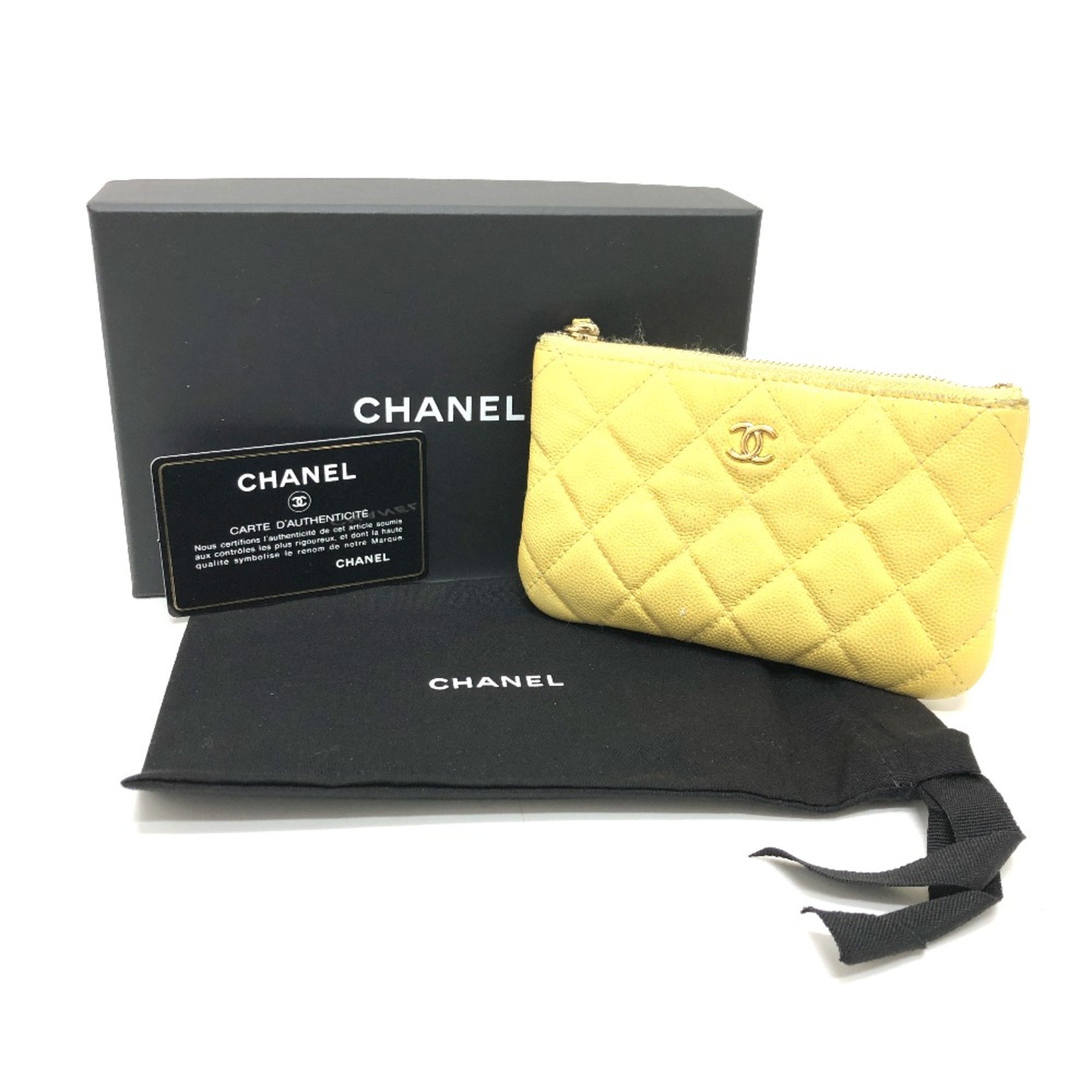 Chanel Matelasse Mini Flat Pouch yellow GoldHardware