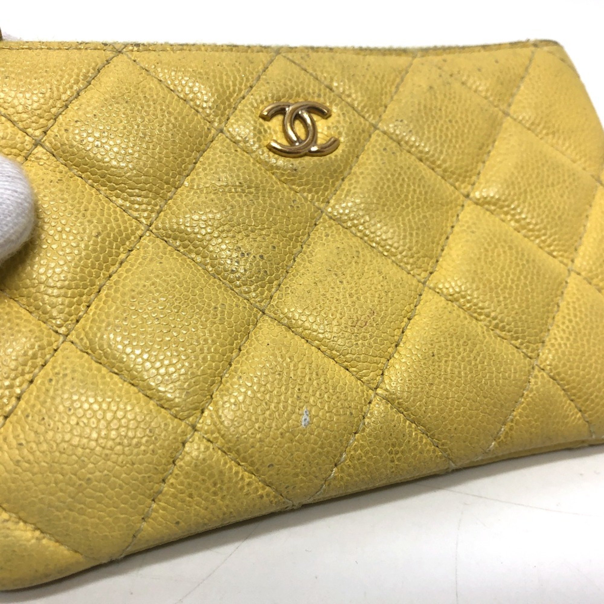 Chanel Matelasse Mini Flat Pouch yellow GoldHardware