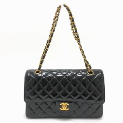 Chanel A01112 Matelasse Double Chain W Flap Shawl Shoulder Bag Black GoldHardware