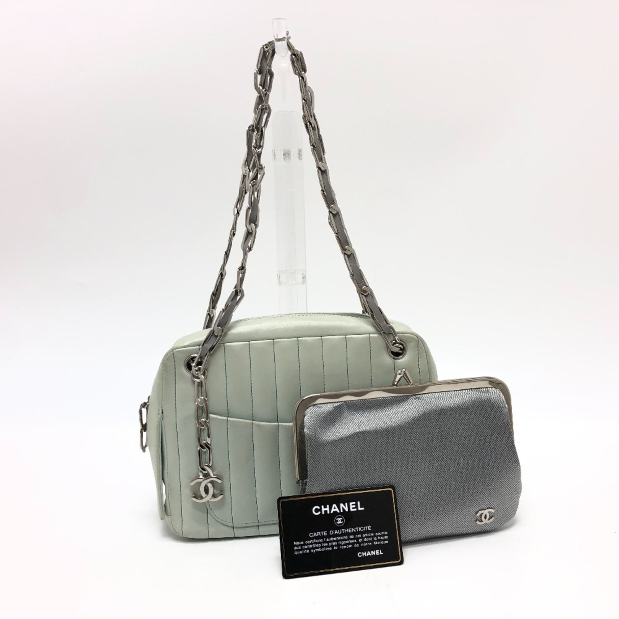 Chanel Mademoiselle Chain Bag Shoulder Bag Green SilverHardware