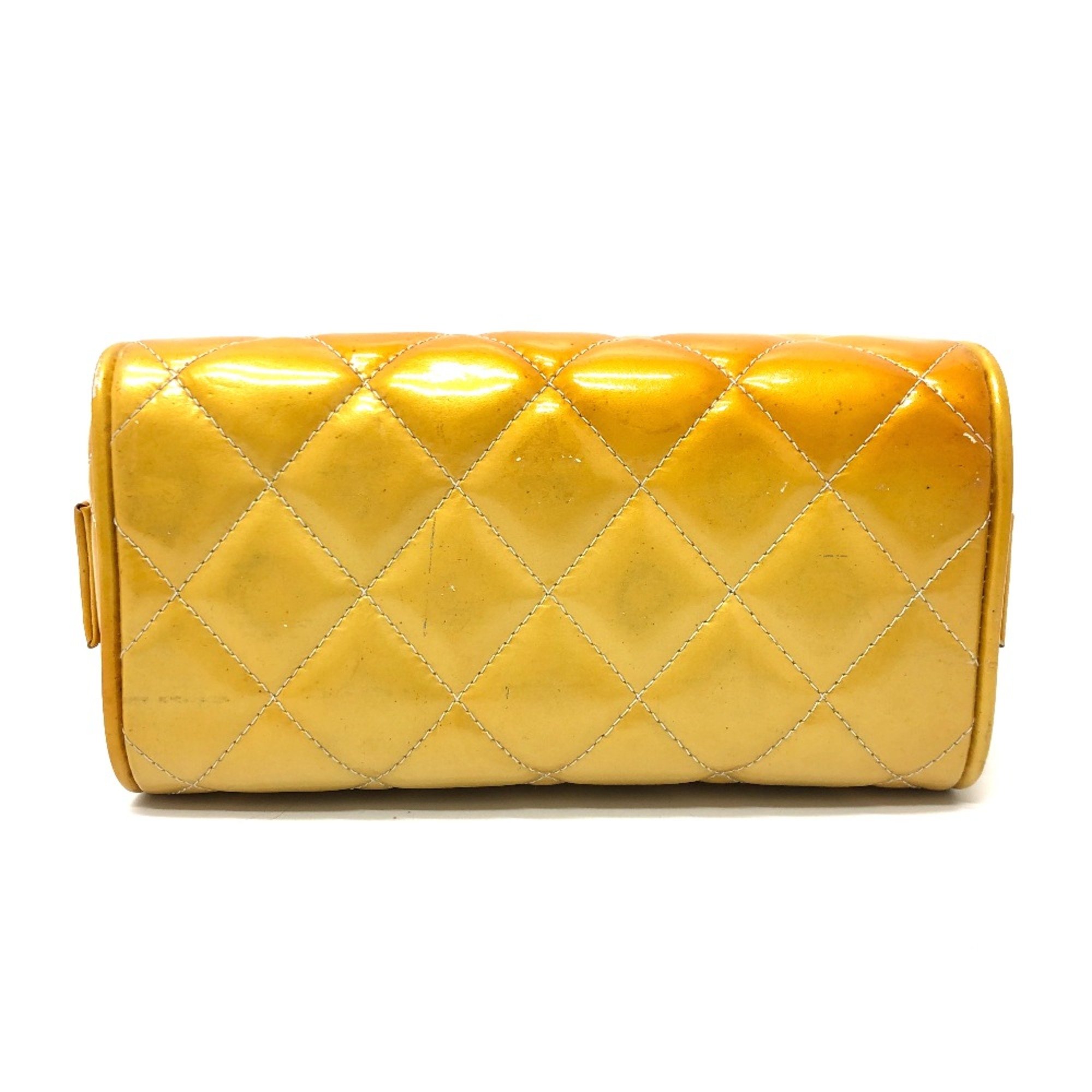 Chanel Matelasse Vanity bag Hand Bag Yellow Based SilverHardware