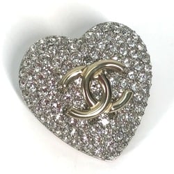 Chanel 20S Rhinestone Heart Accessories Brooch Silver Gold