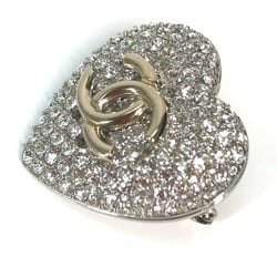 Chanel 20S Rhinestone Heart Accessories Brooch Silver Gold