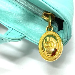 CHRISTIAN DIOR CD logo bag mini pouch charm Hand Bag Turquoise x Gold Hardware