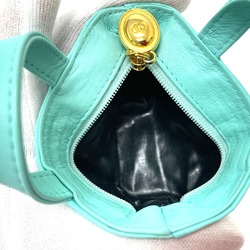 CHRISTIAN DIOR CD logo bag mini pouch charm Hand Bag Turquoise x Gold Hardware