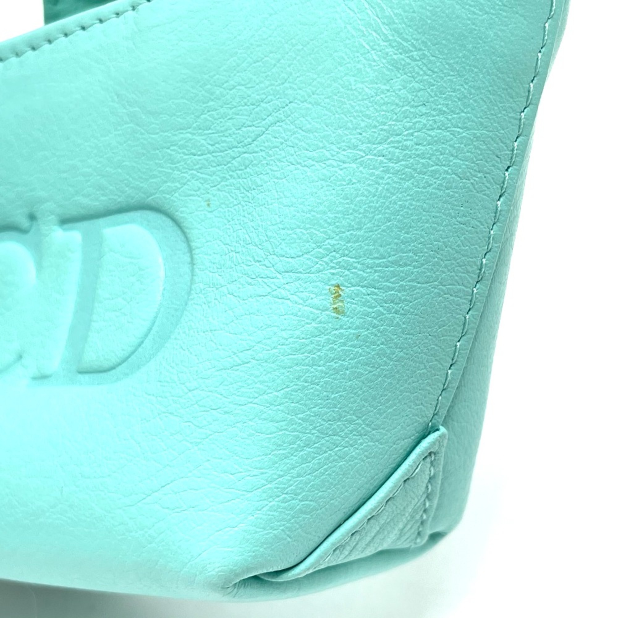 CHRISTIAN DIOR CD logo bag mini pouch charm Hand Bag Turquoise x Gold Hardware