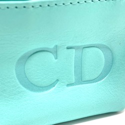 CHRISTIAN DIOR CD logo bag mini pouch charm Hand Bag Turquoise x Gold Hardware