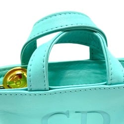 CHRISTIAN DIOR CD logo bag mini pouch charm Hand Bag Turquoise x Gold Hardware