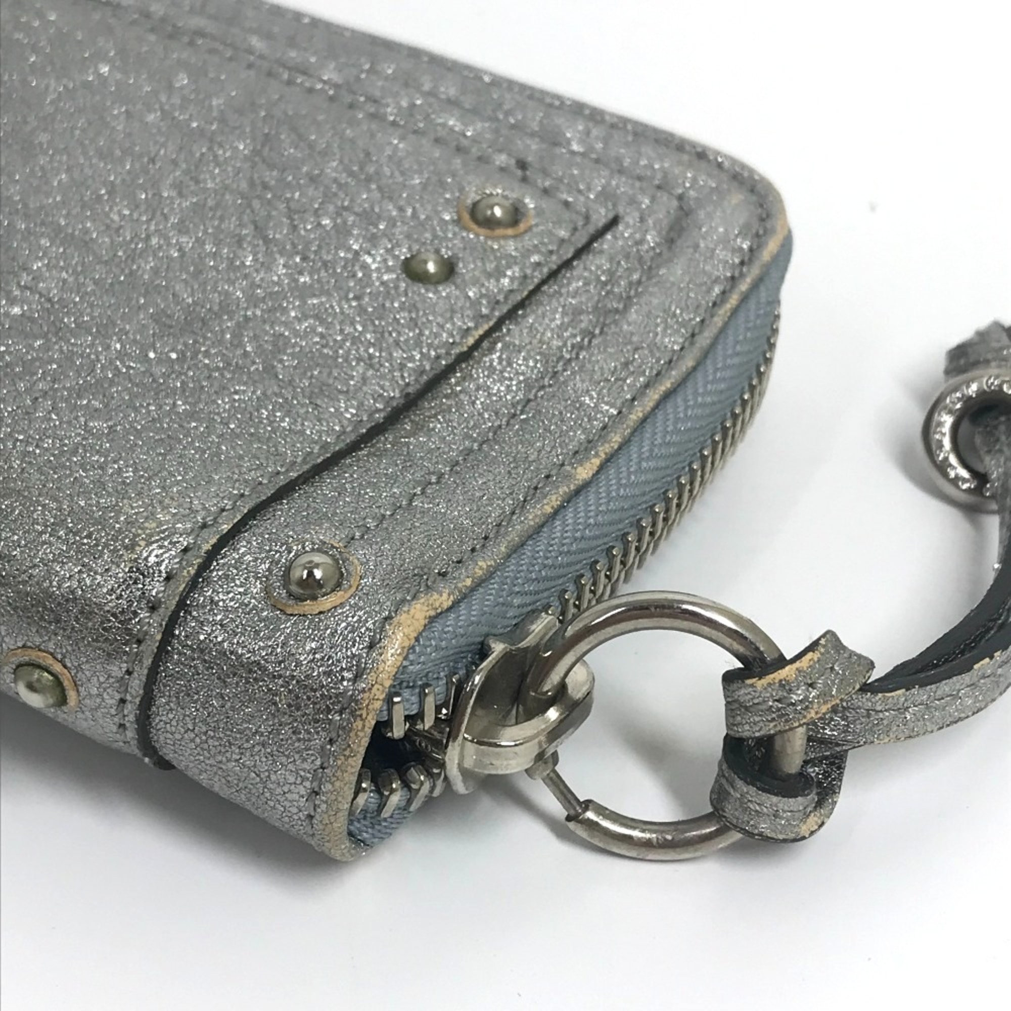 Chloe padlock rhinestone Zip Around Long Wallet Silver