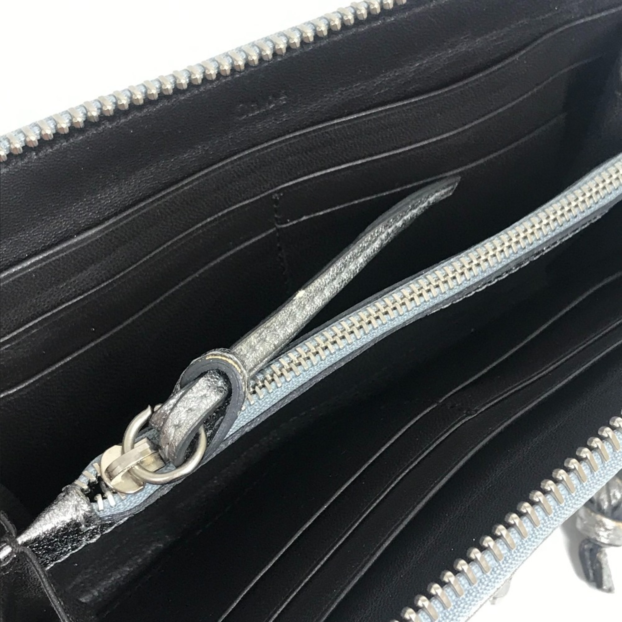 Chloe padlock rhinestone Zip Around Long Wallet Silver