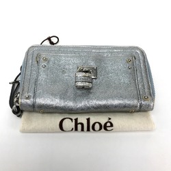 Chloe padlock rhinestone Zip Around Long Wallet Silver