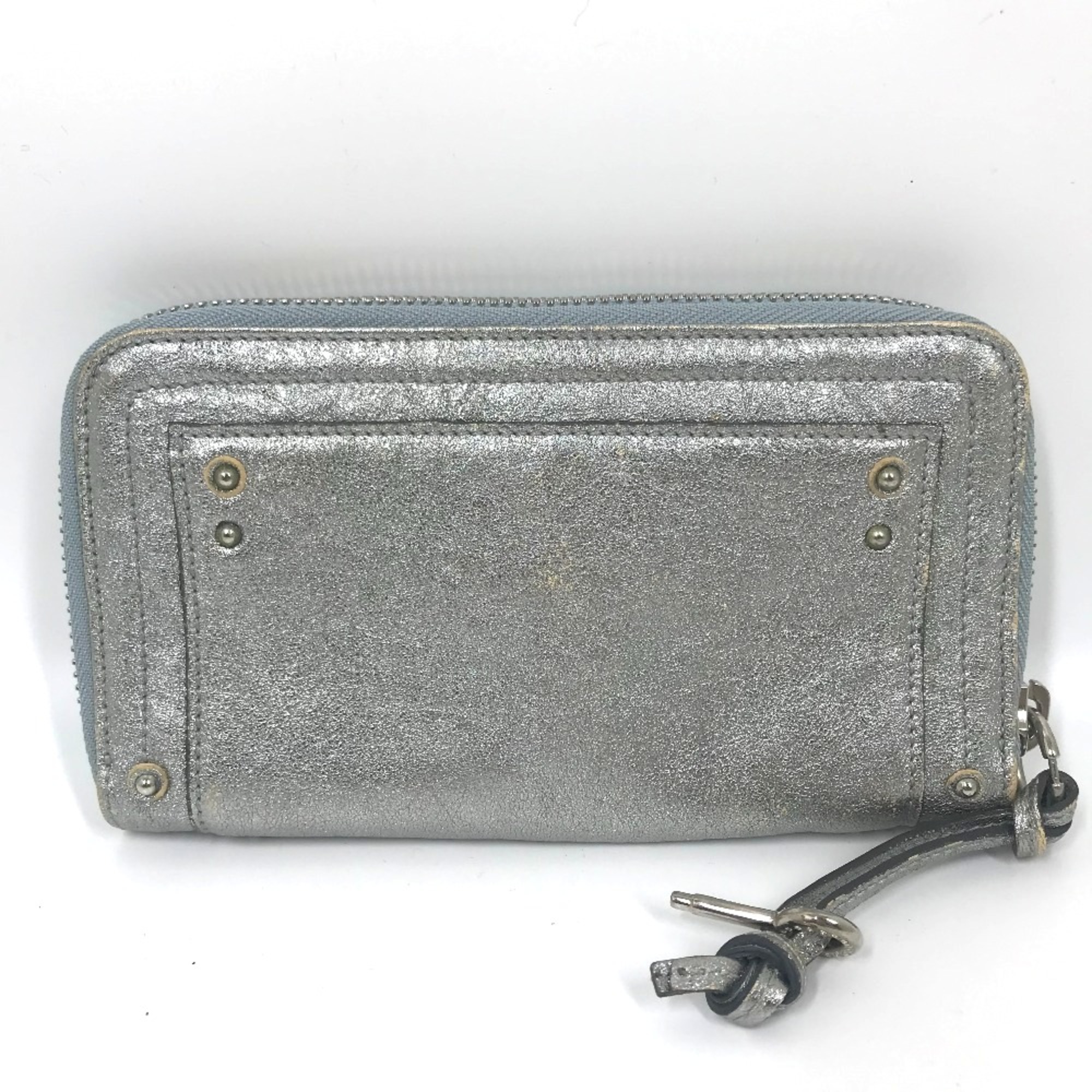 Chloe padlock rhinestone Zip Around Long Wallet Silver