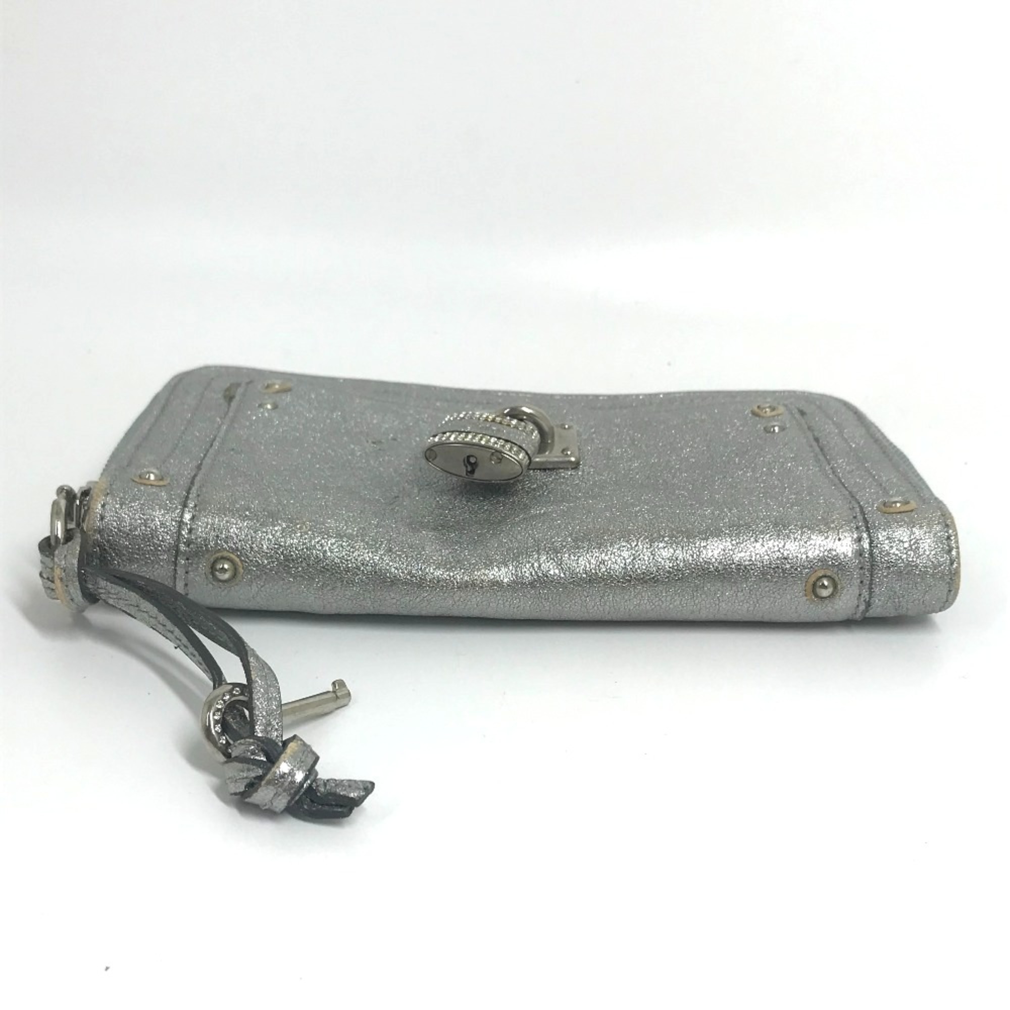 Chloe padlock rhinestone Zip Around Long Wallet Silver