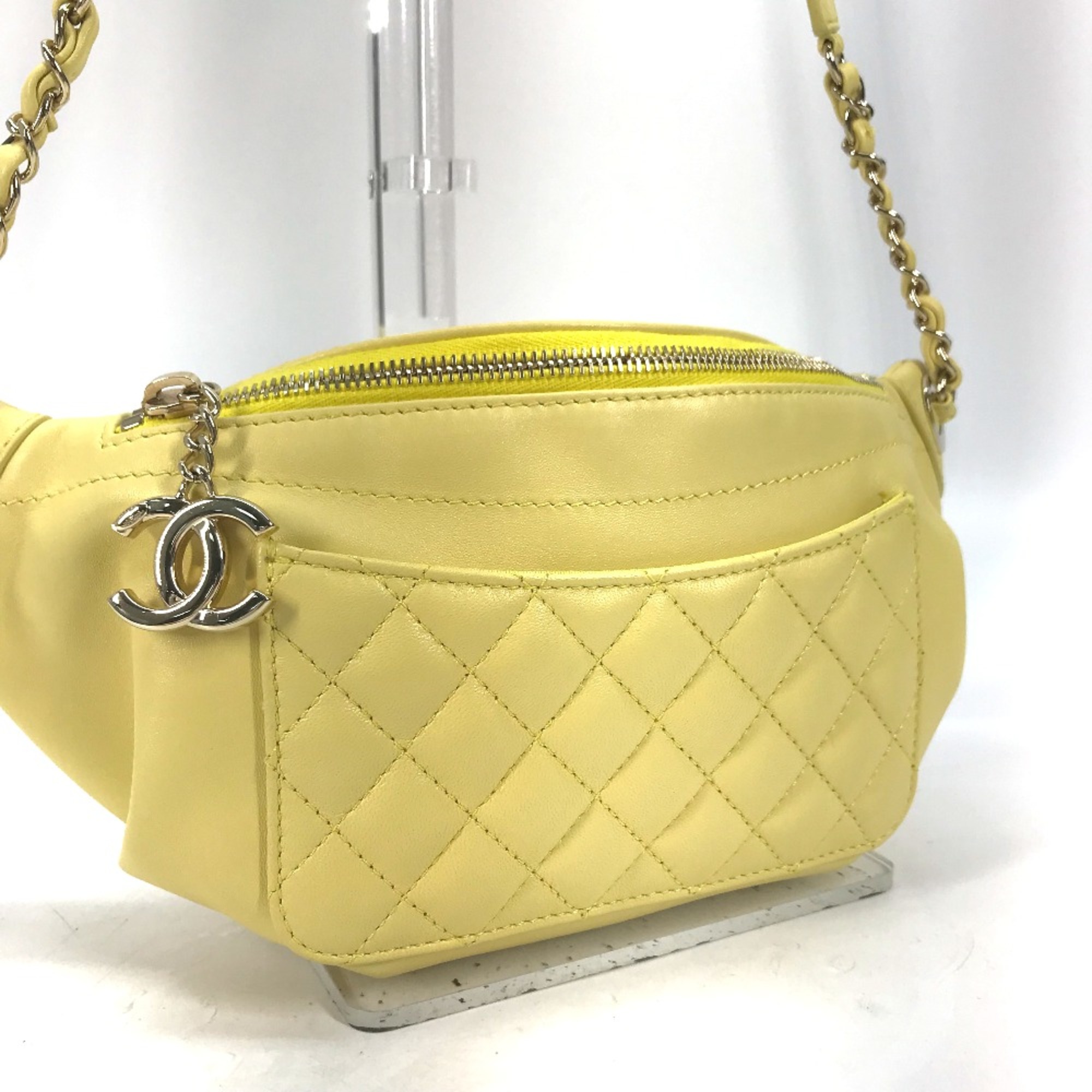 Chanel A57832 Chain Belt Bag Waist Pouch Bag Cross Quilted Matelasse body bag yellow GoldHardware