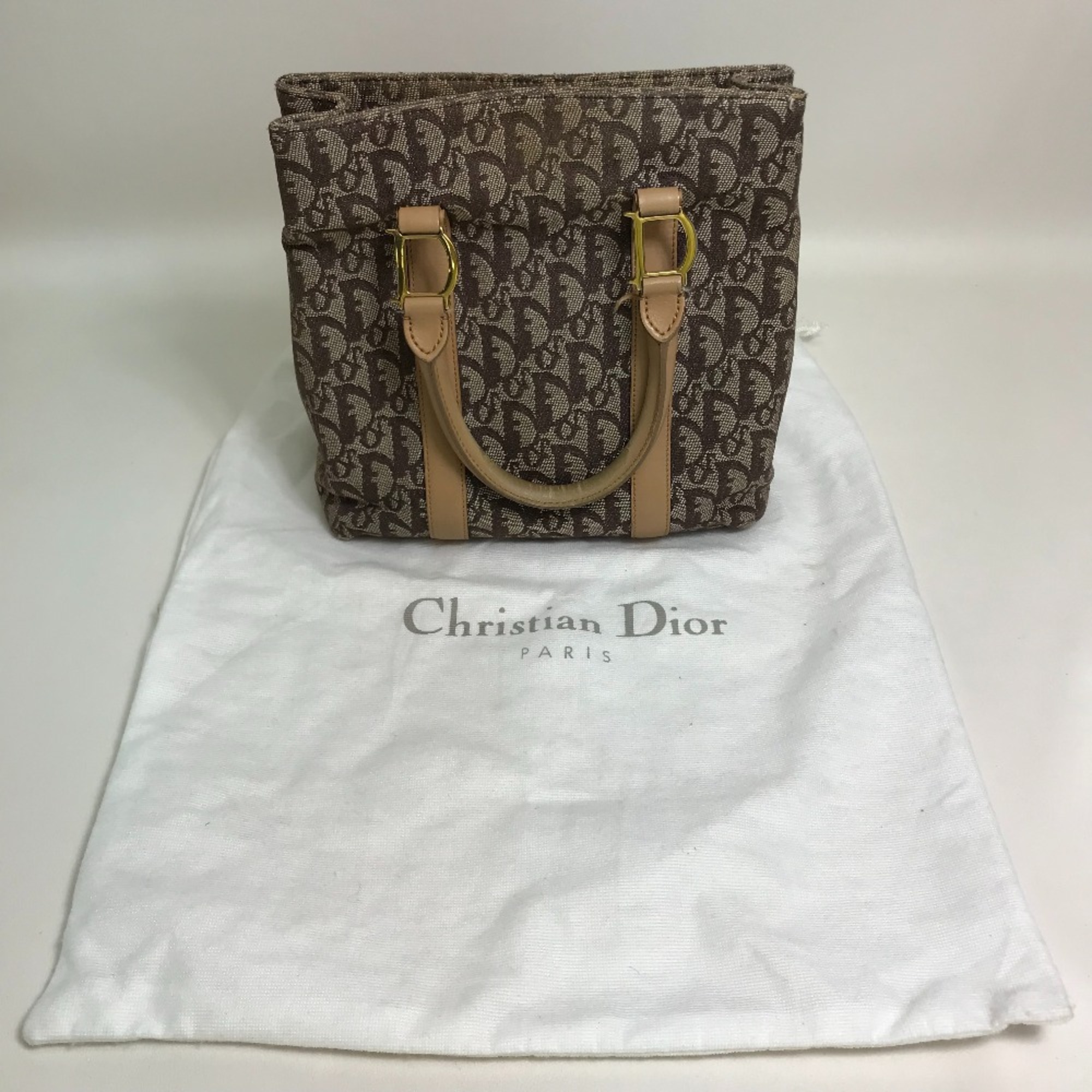 Christian CHRISTIAN DIOR Bag Hand Bag Tote Bag BeigeBased GoldHardware