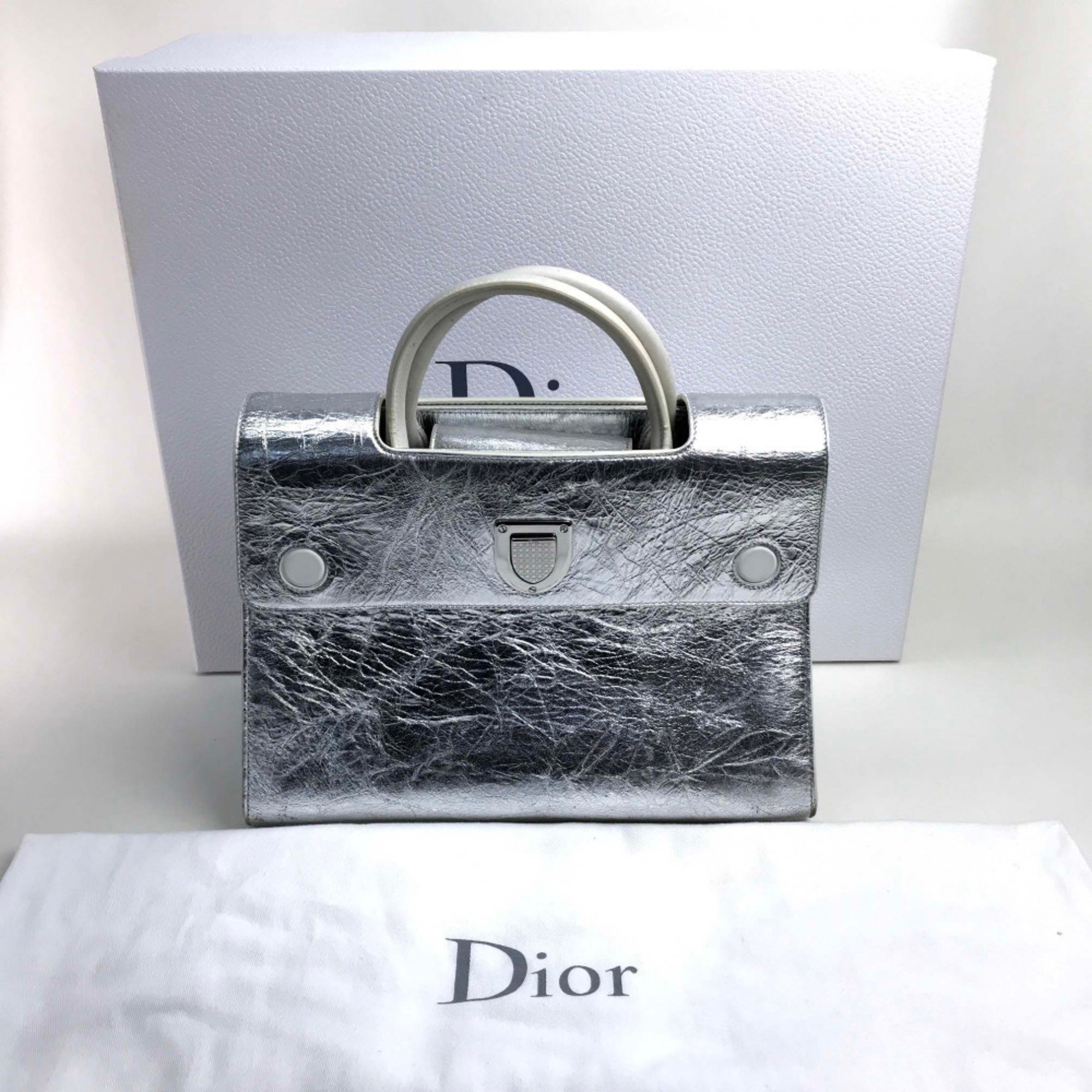 Christian CHRISTIAN DIOR Bag 2WAY Hand Bag Metallic Silver