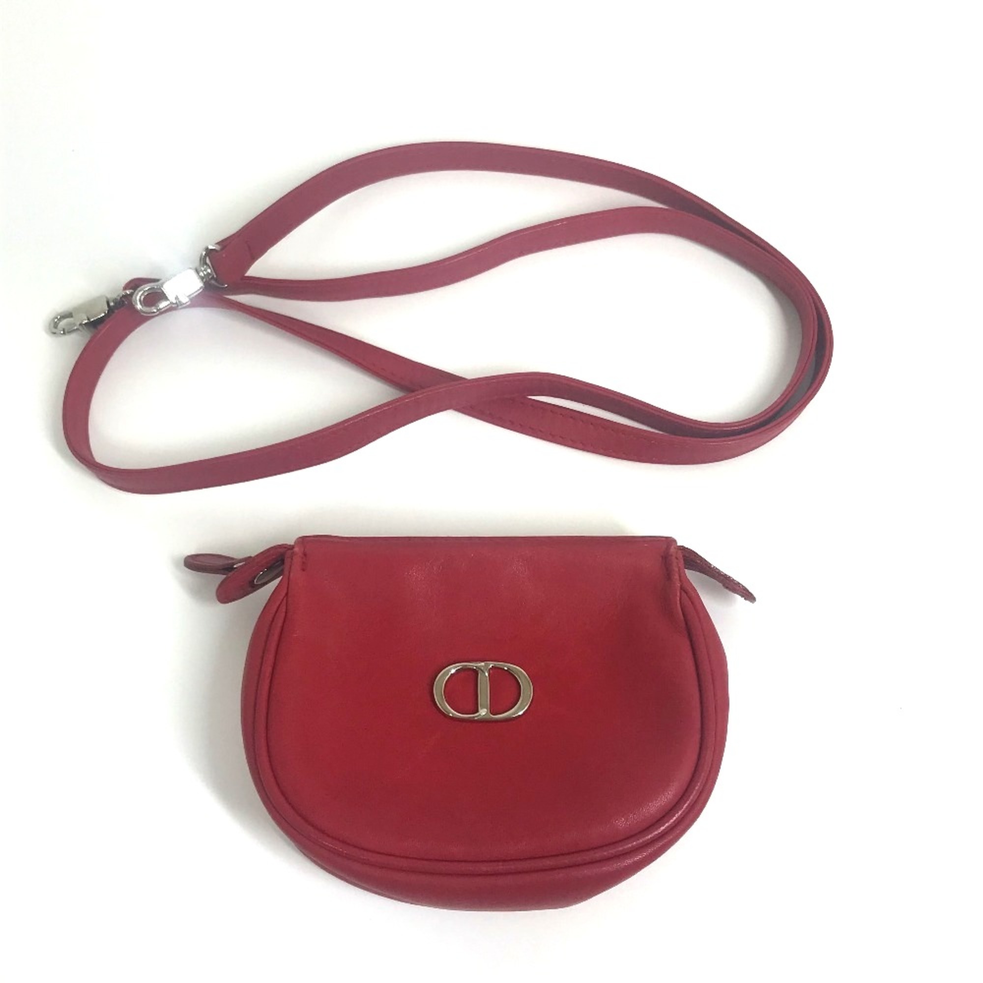 Christian CHRISTIAN DIOR CDHardware Bag Crossbody Shoulder Bag Red SilverHardware