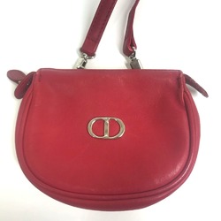 Christian CHRISTIAN DIOR CDHardware Bag Crossbody Shoulder Bag Red SilverHardware