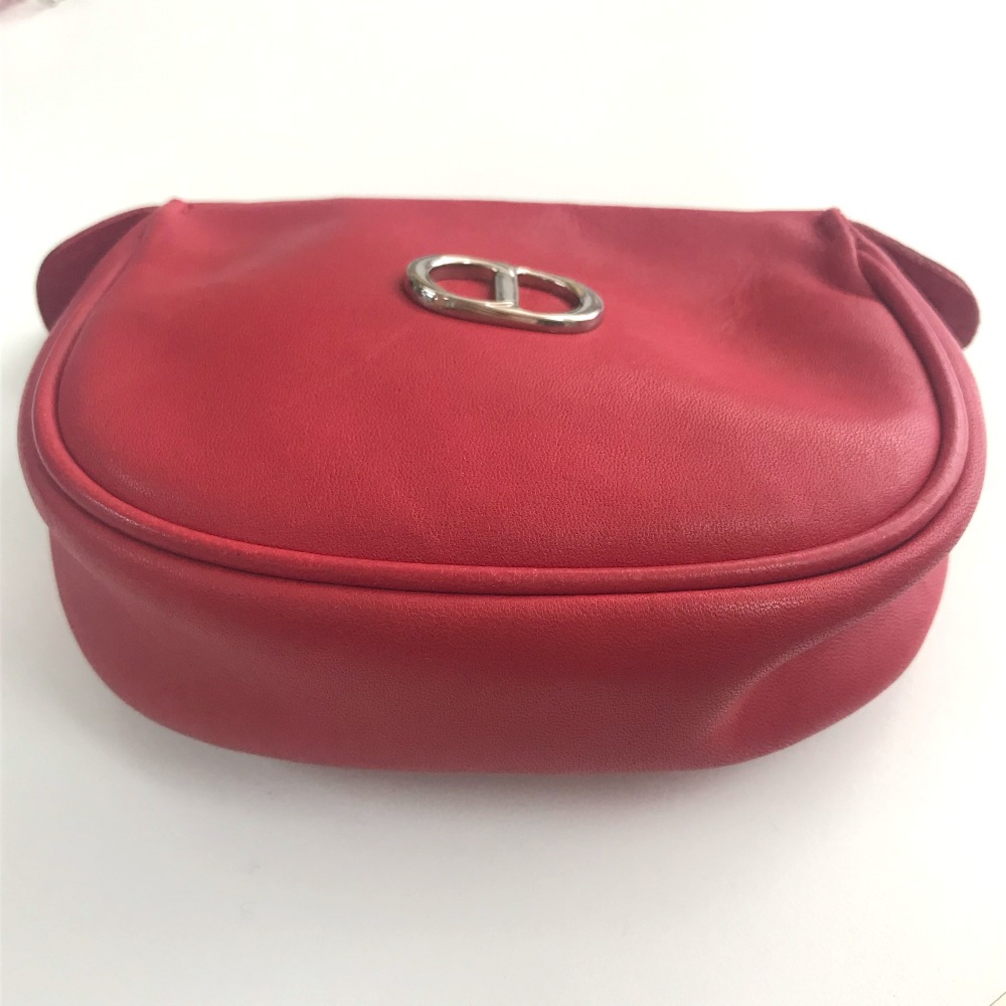 Christian CHRISTIAN DIOR CDHardware Bag Crossbody Shoulder Bag Red SilverHardware