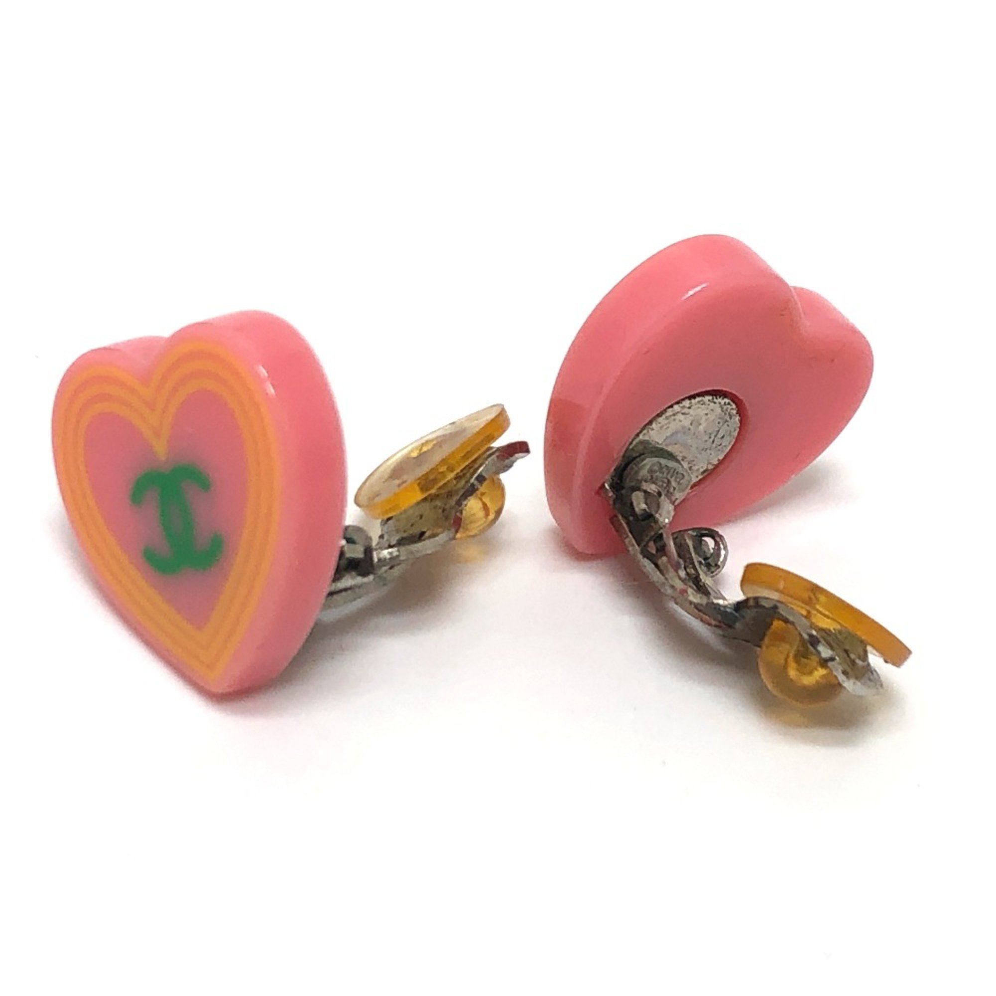 Chanel 04C Accessories heart Earrings Pink x Orange SilverHardware