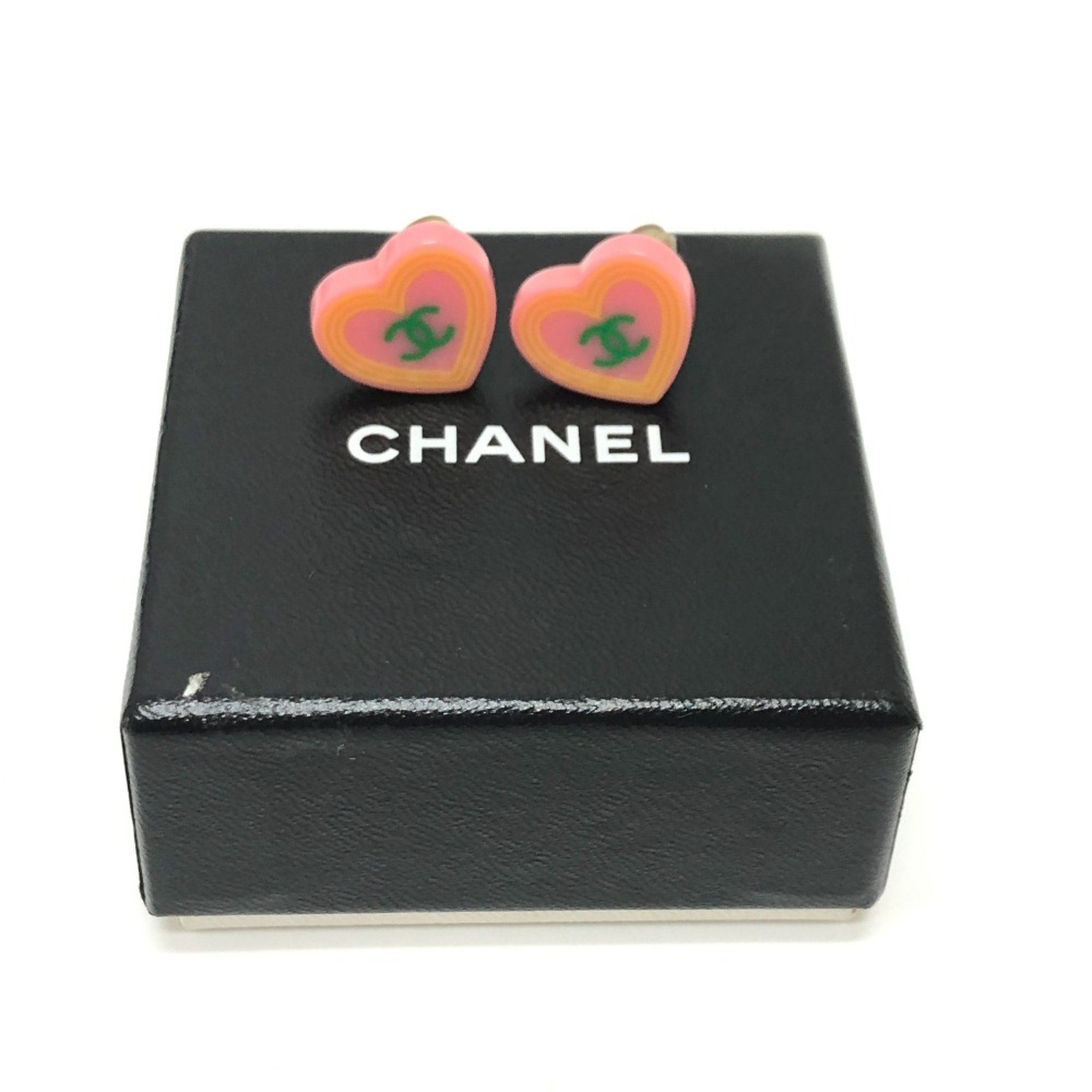 Chanel 04C Accessories heart Earrings Pink x Orange SilverHardware