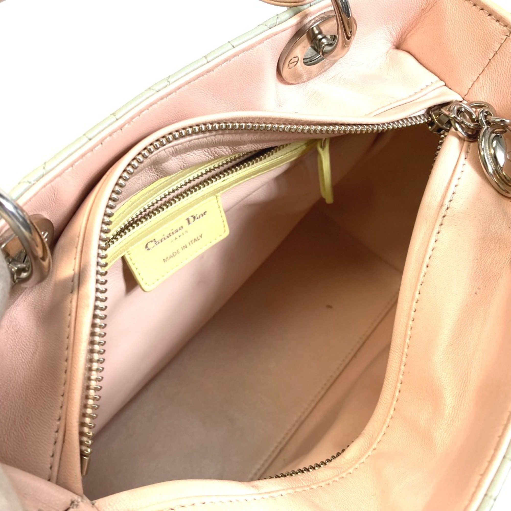 CHRISTIAN DIOR Cannage Bag 2WAY Hand Bag Blue x Yellow x Pink