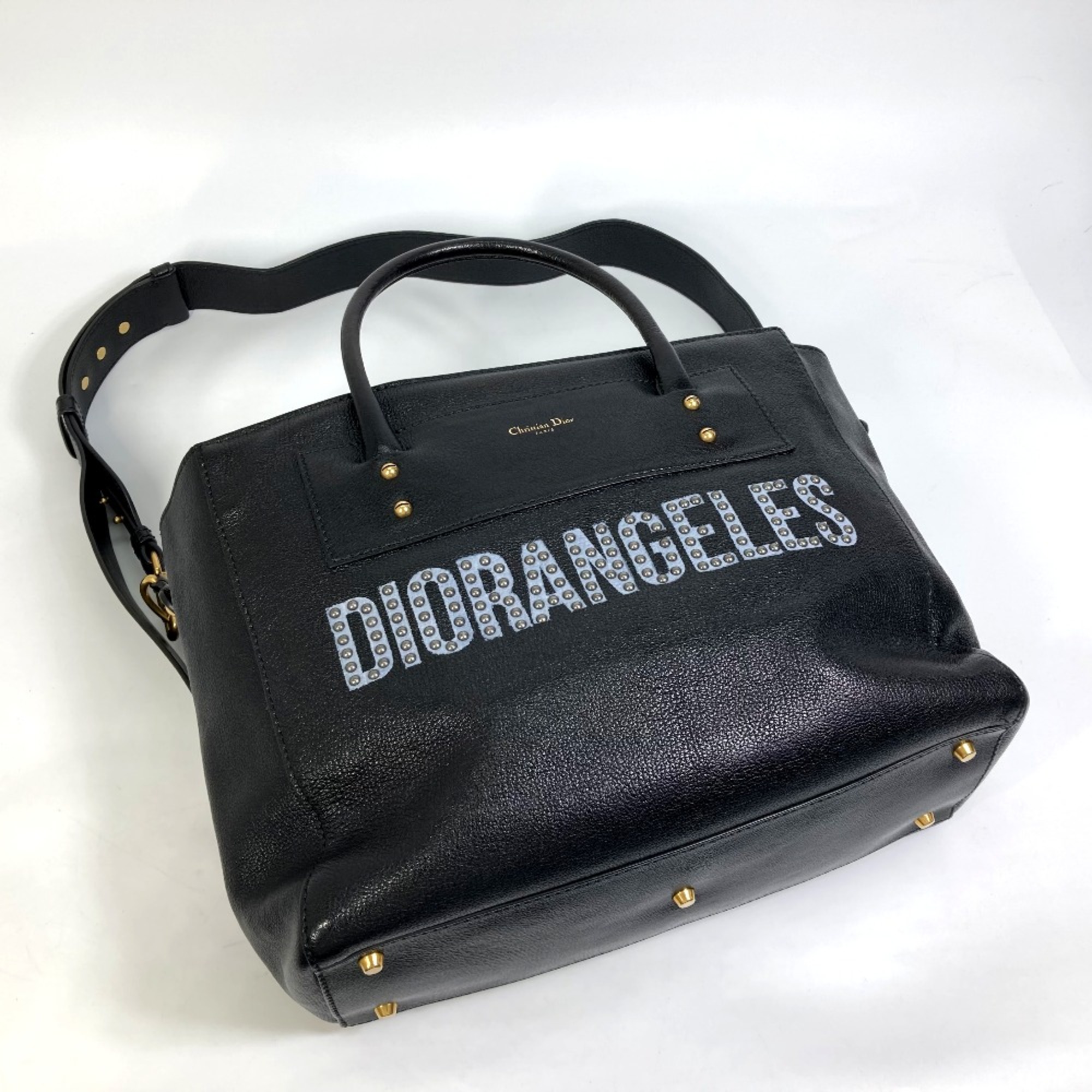 Christian CHRISTIAN DIOR DIORANGELS bag logo studs Tote Bag Black