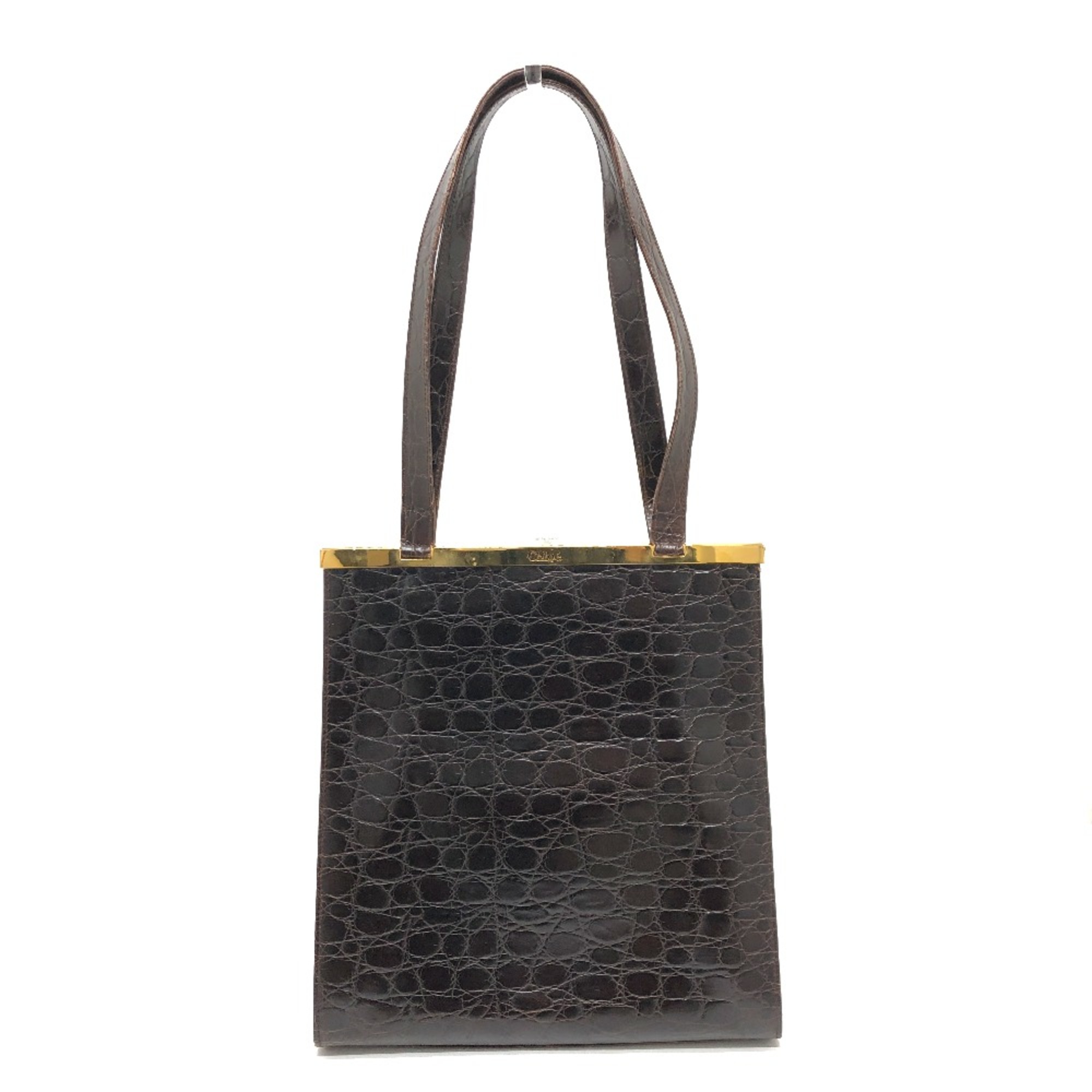 Chloe Plate Bag Tote Bag Brown GoldHardware