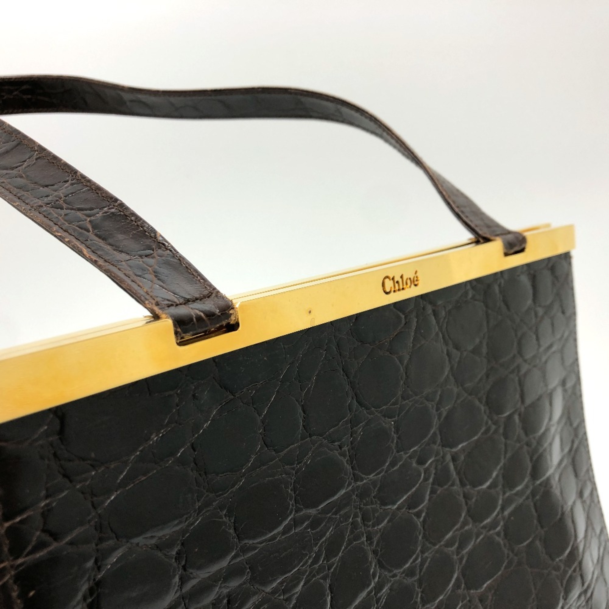 Chloe Plate Bag Tote Bag Brown GoldHardware