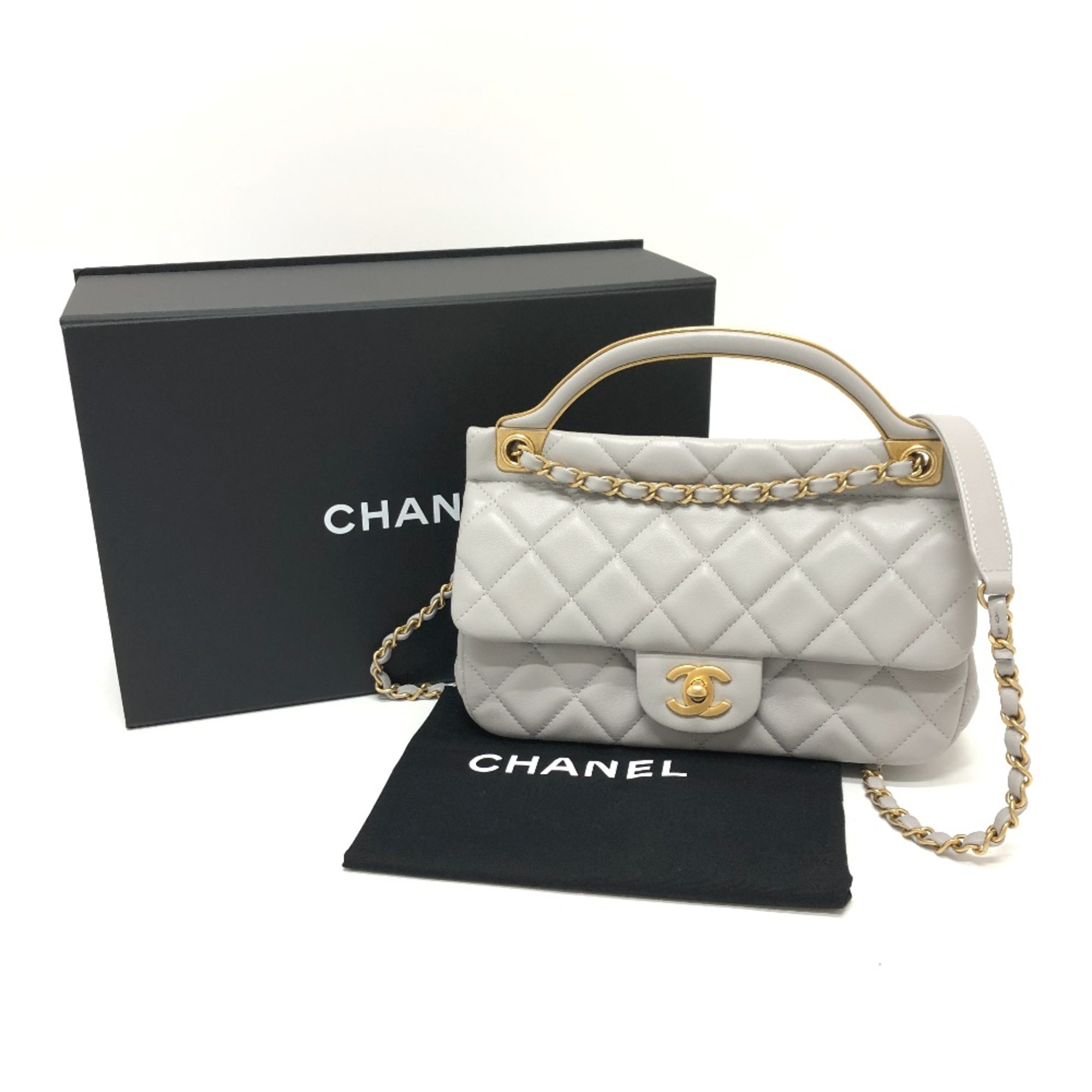 Chanel 2WAY Crossbody Shoulder Shoulder Bag gray GoldHardware