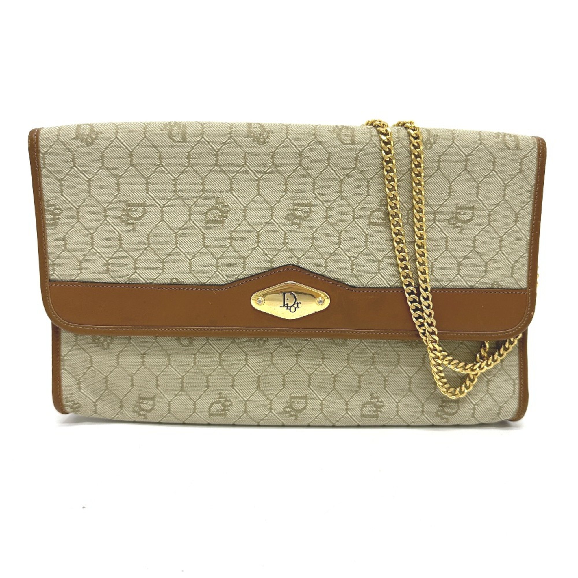 Christian CHRISTIAN DIOR Logo honeycomb chain bag Shoulder Bag Beige