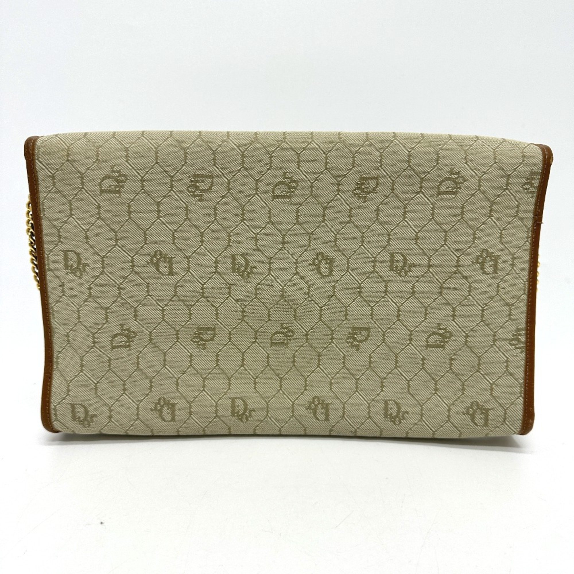 Christian CHRISTIAN DIOR Logo honeycomb chain bag Shoulder Bag Beige