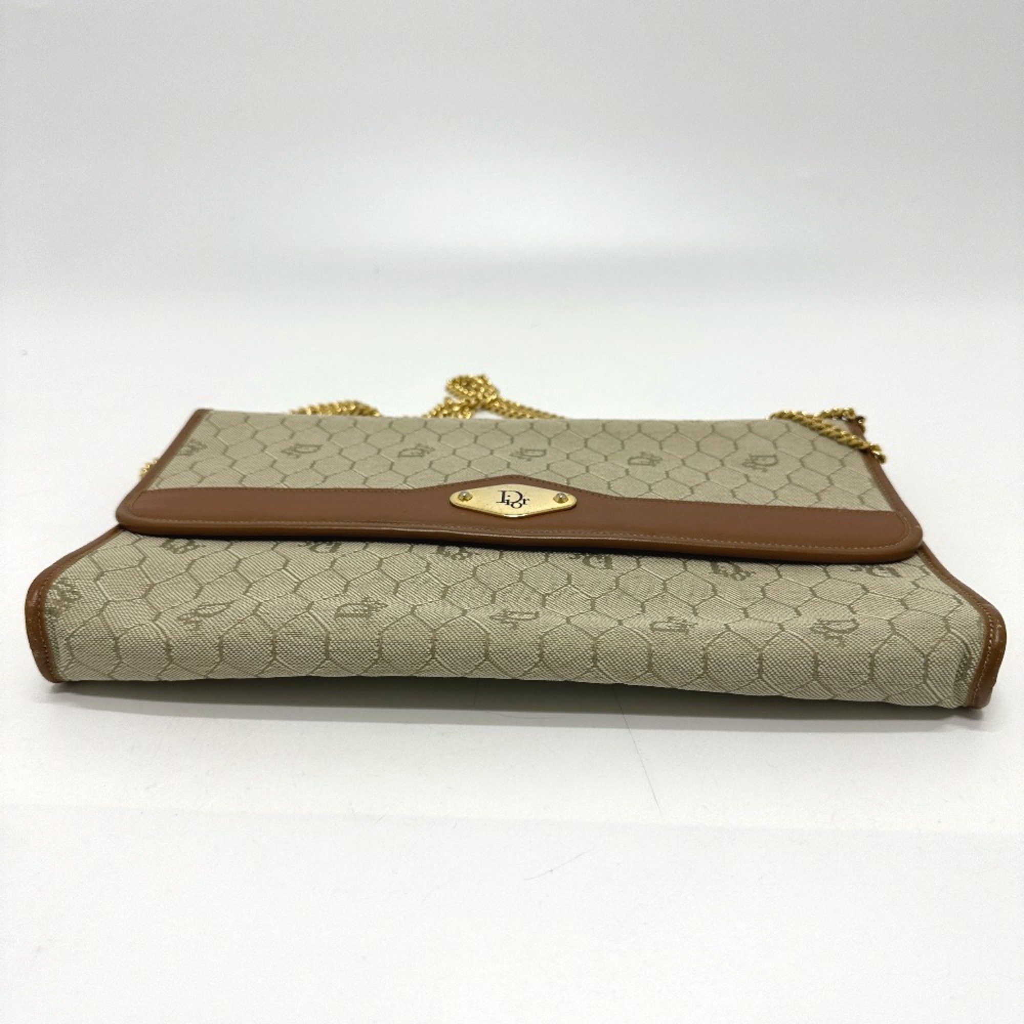 Christian CHRISTIAN DIOR Logo honeycomb chain bag Shoulder Bag Beige