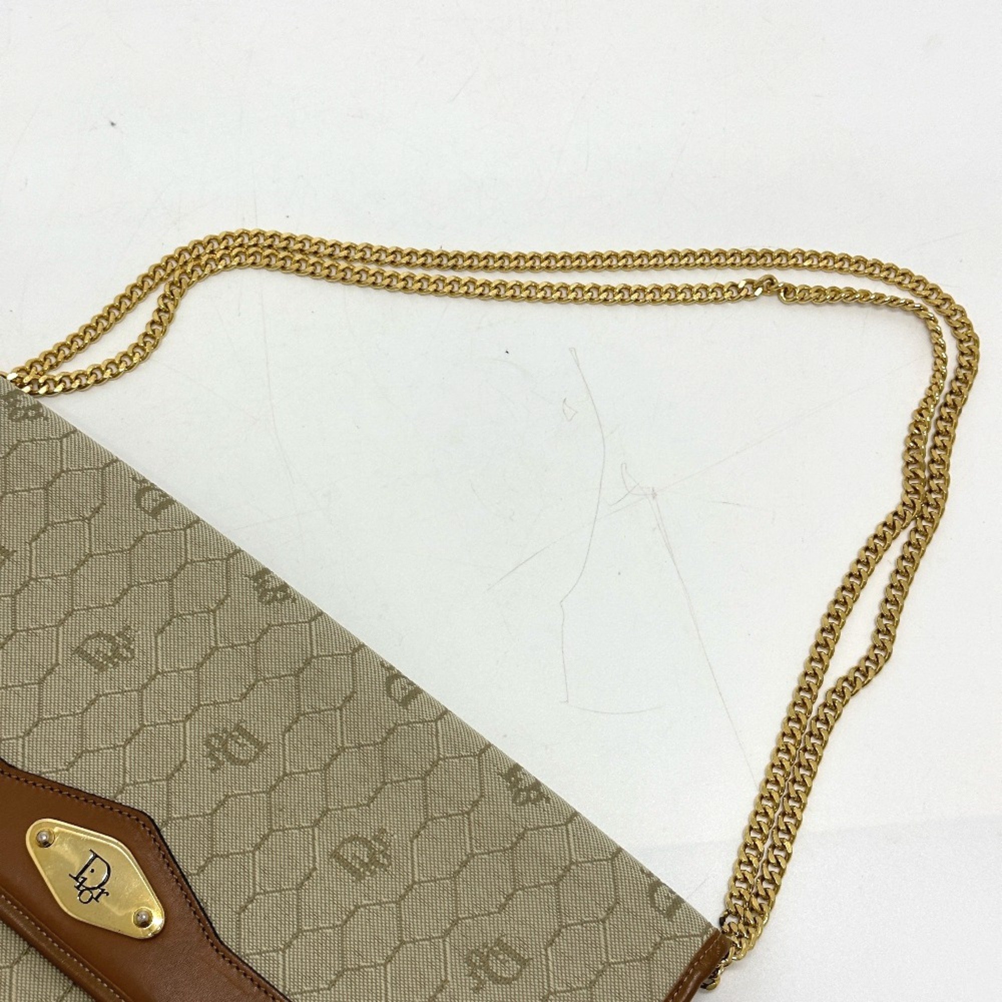 Christian CHRISTIAN DIOR Logo honeycomb chain bag Shoulder Bag Beige