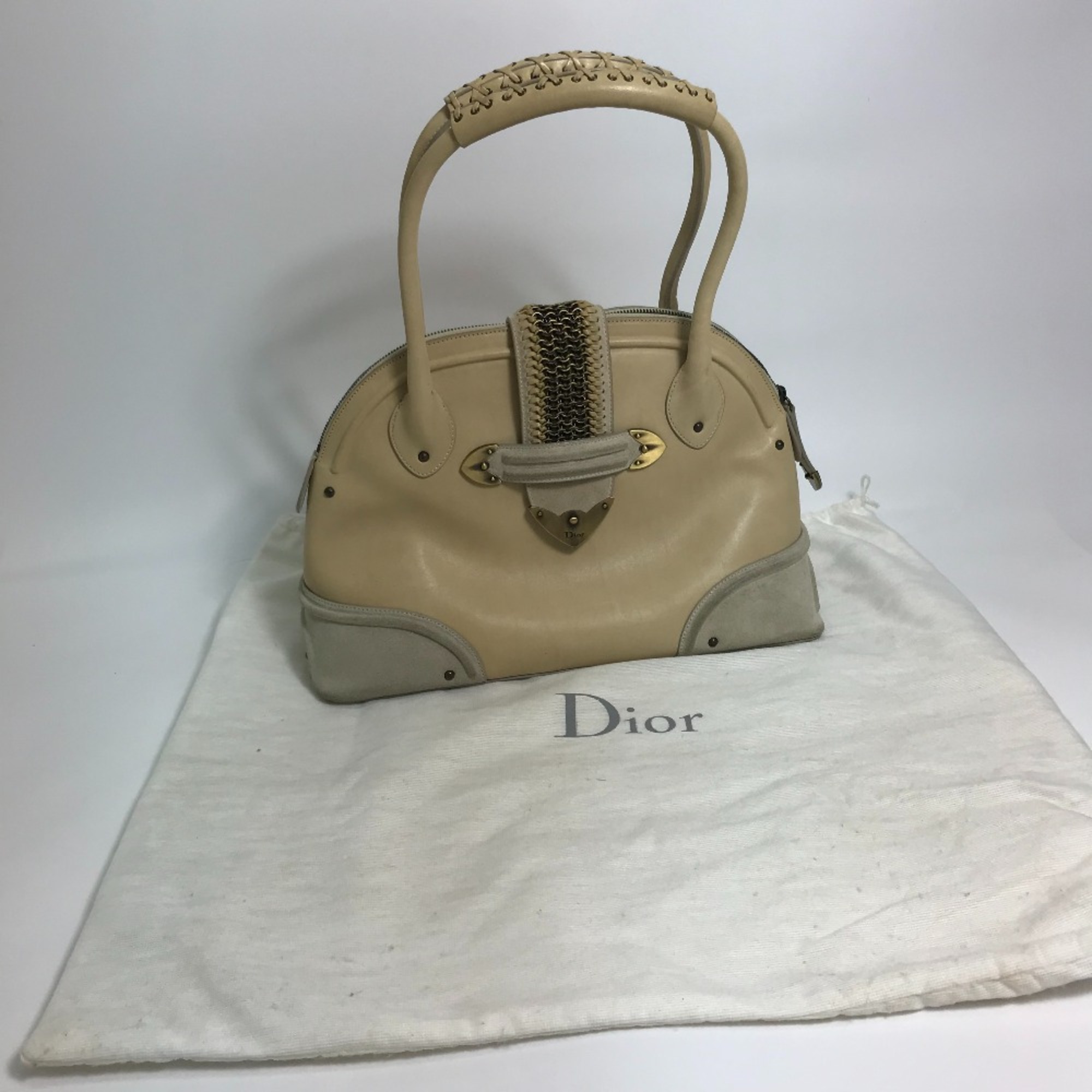 CHRISTIAN DIOR bag bowling Hand Bag Yellow Beige Based