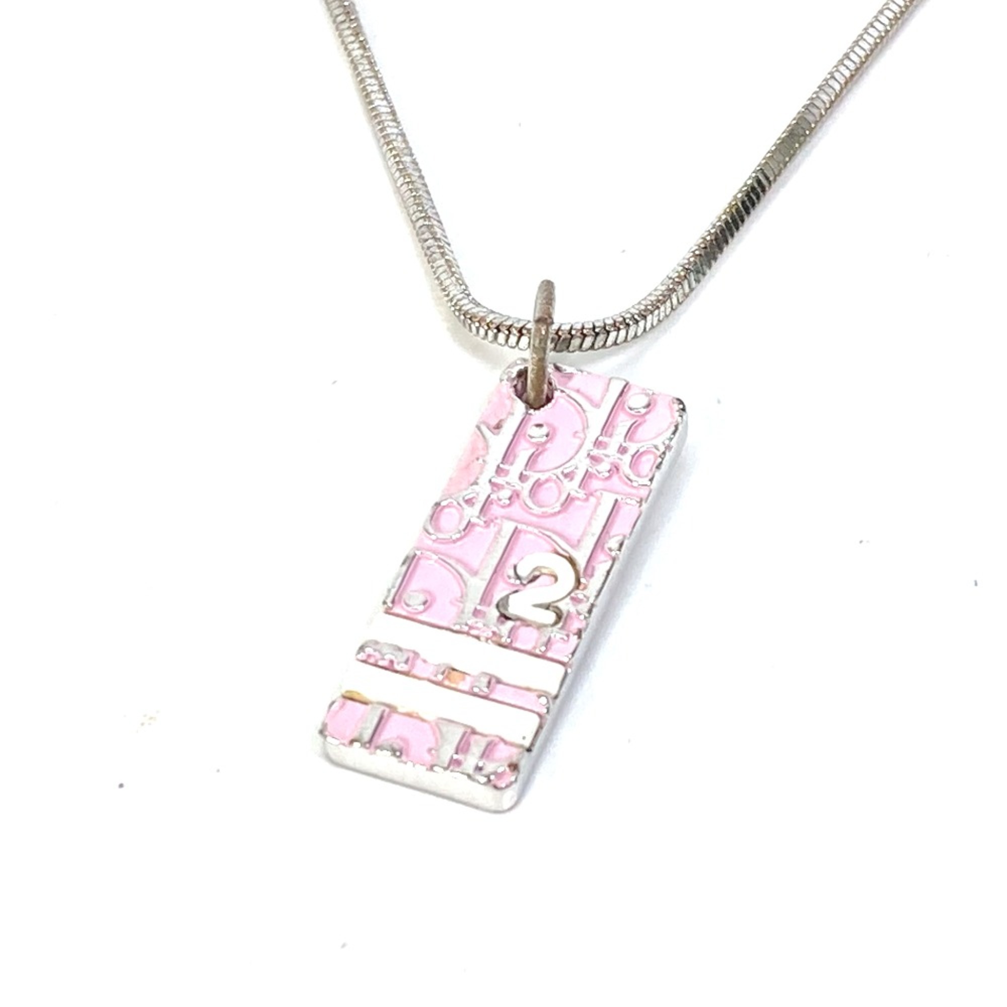 CHRISTIAN DIOR Trotter Pendant Necklace Silver /Pink