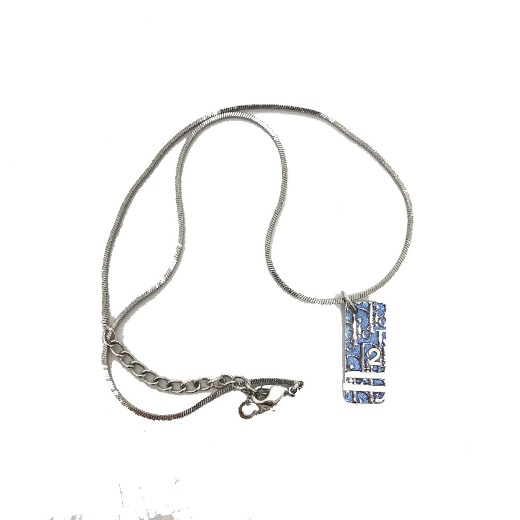 CHRISTIAN DIOR Trotter Pendant Necklace Silver x Blue