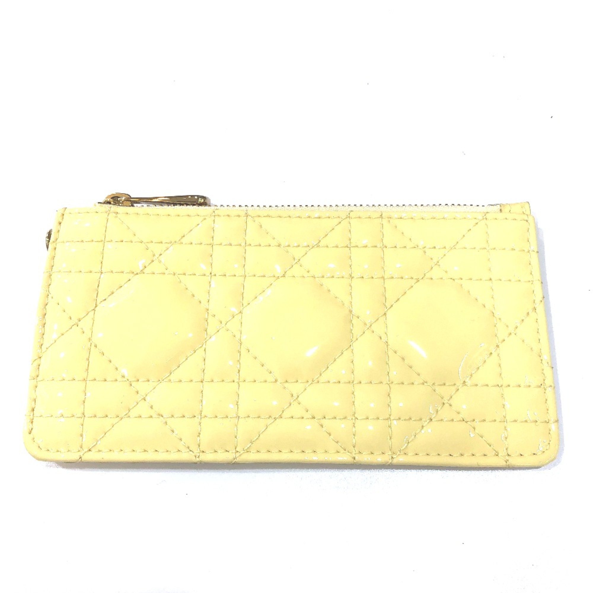 CHRISTIAN DIOR Cannage patent coin purse Beige GoldHardware