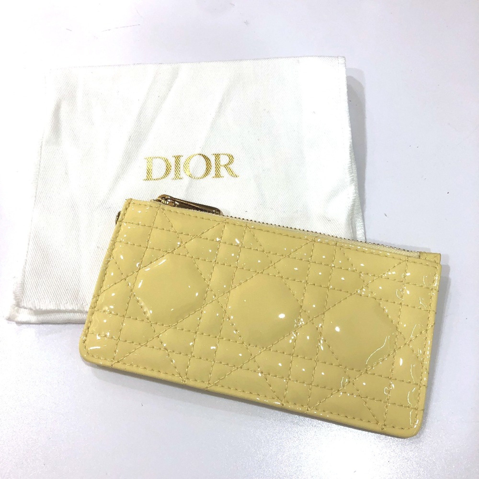 CHRISTIAN DIOR Cannage patent coin purse Beige GoldHardware