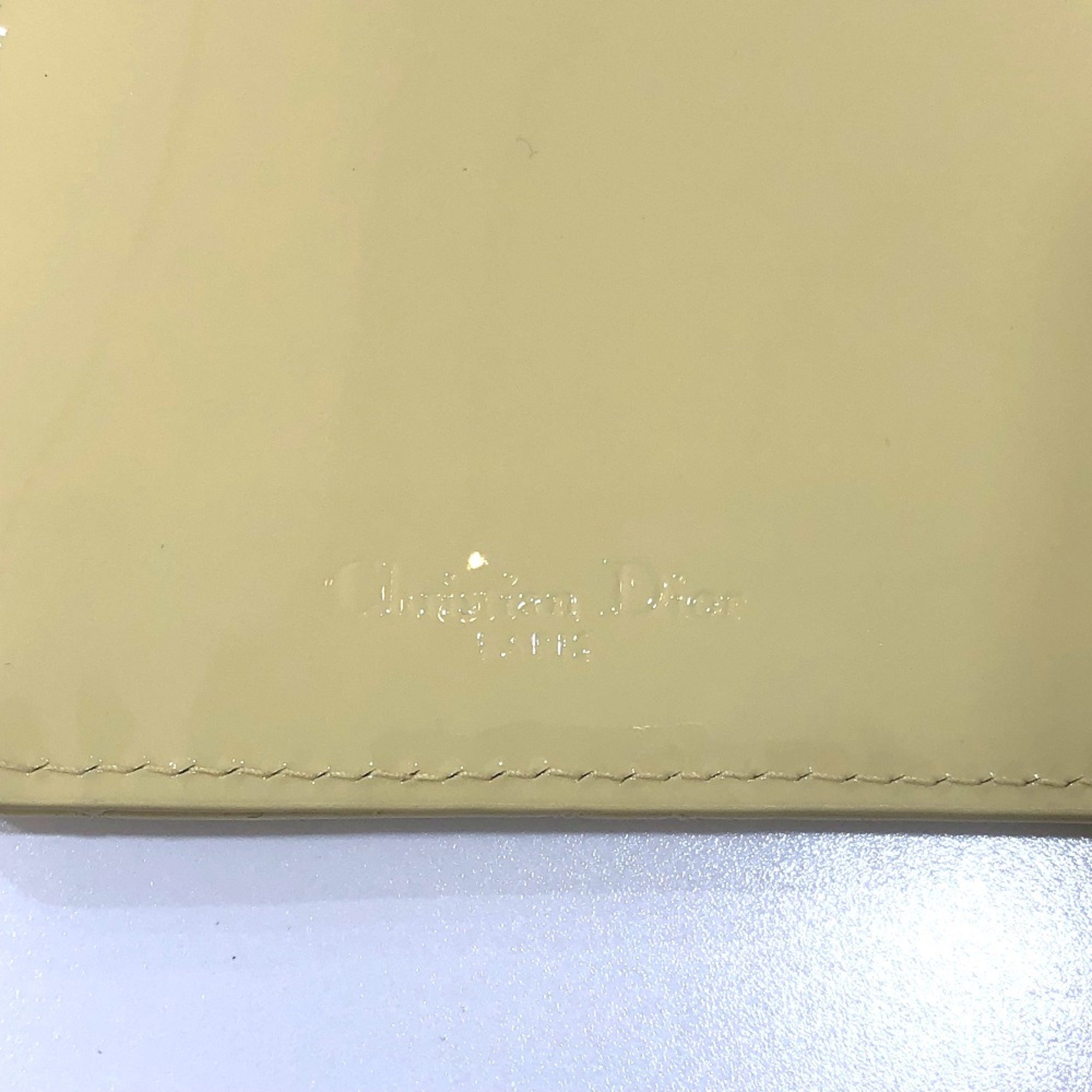 CHRISTIAN DIOR Cannage patent coin purse Beige GoldHardware