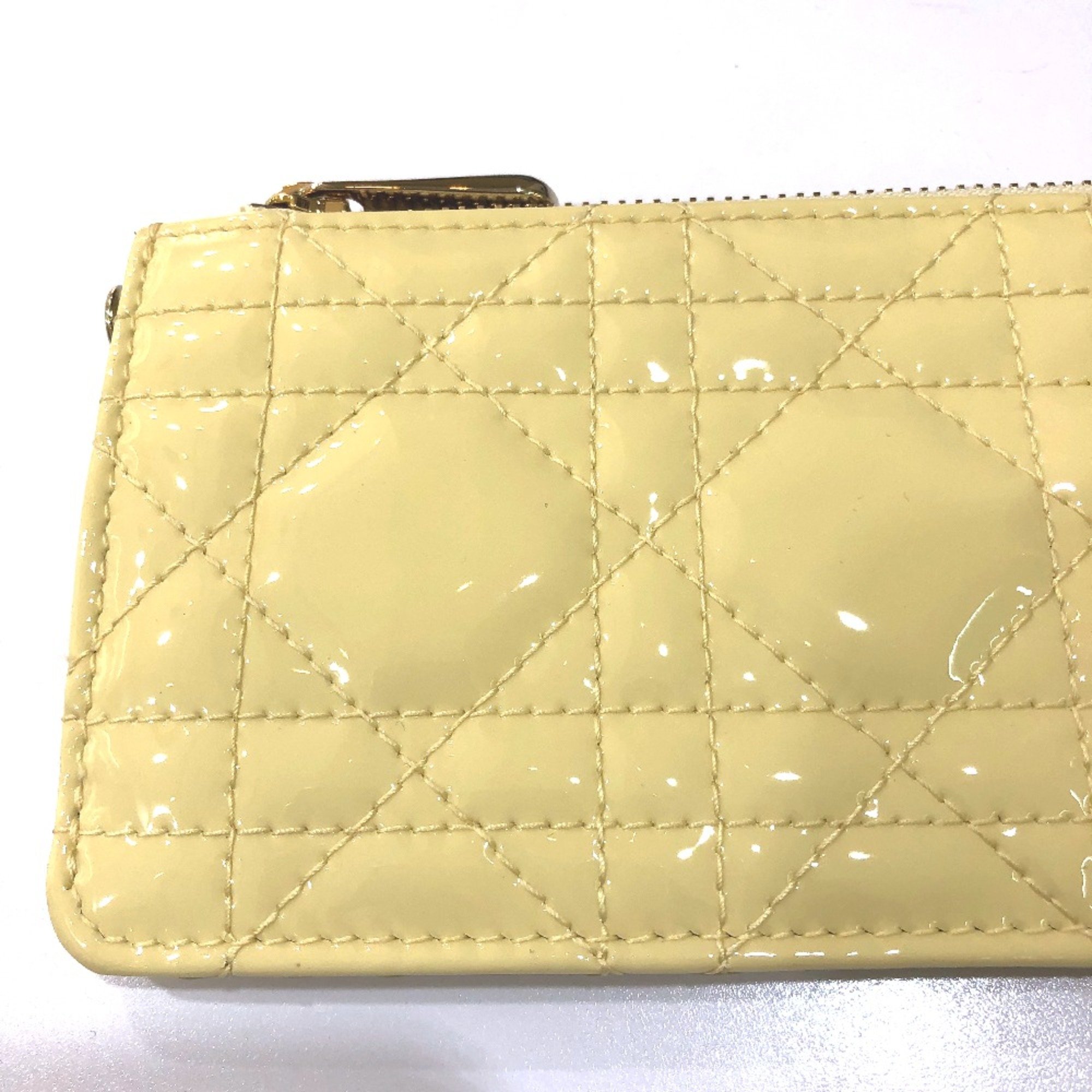 CHRISTIAN DIOR Cannage patent coin purse Beige GoldHardware