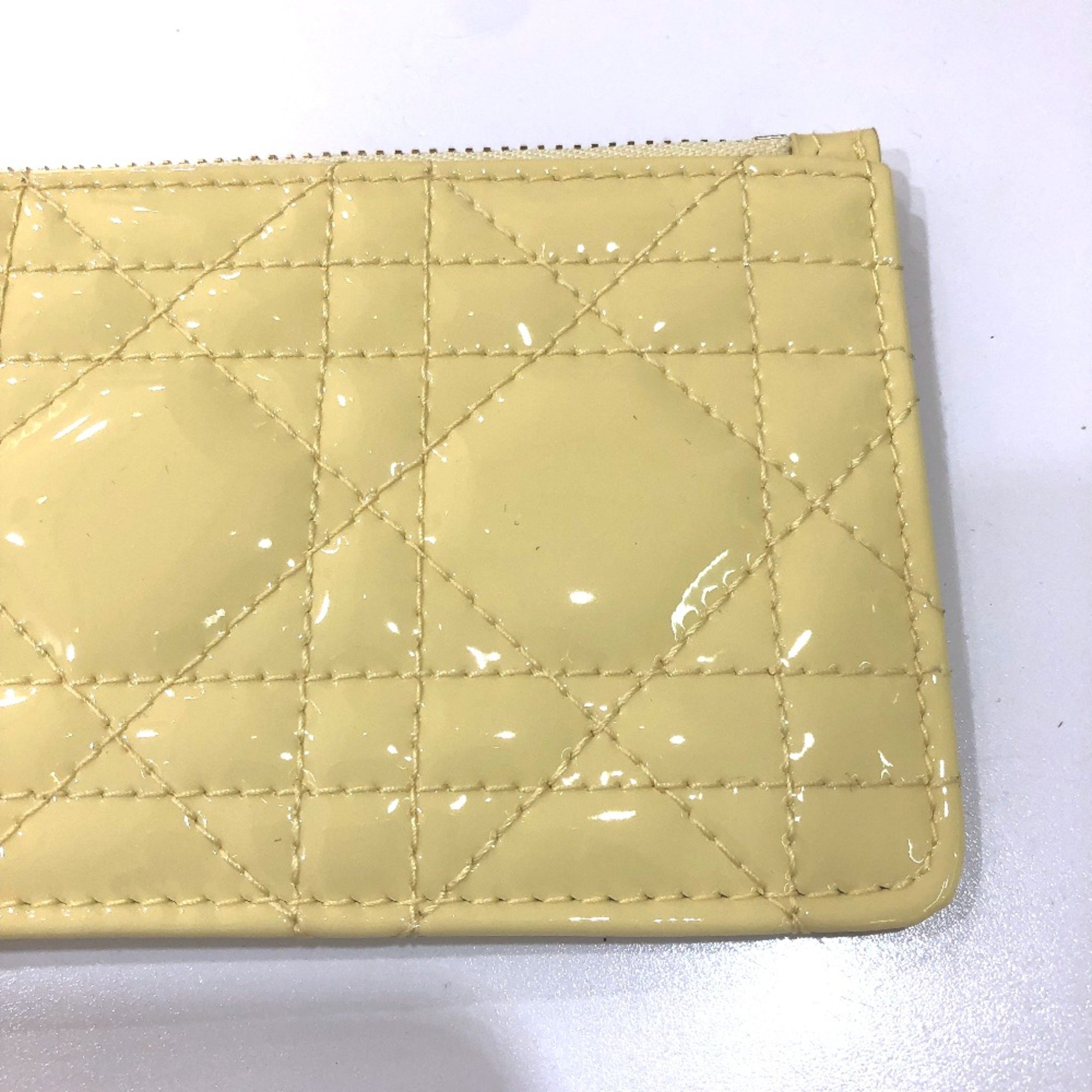 CHRISTIAN DIOR Cannage patent coin purse Beige GoldHardware