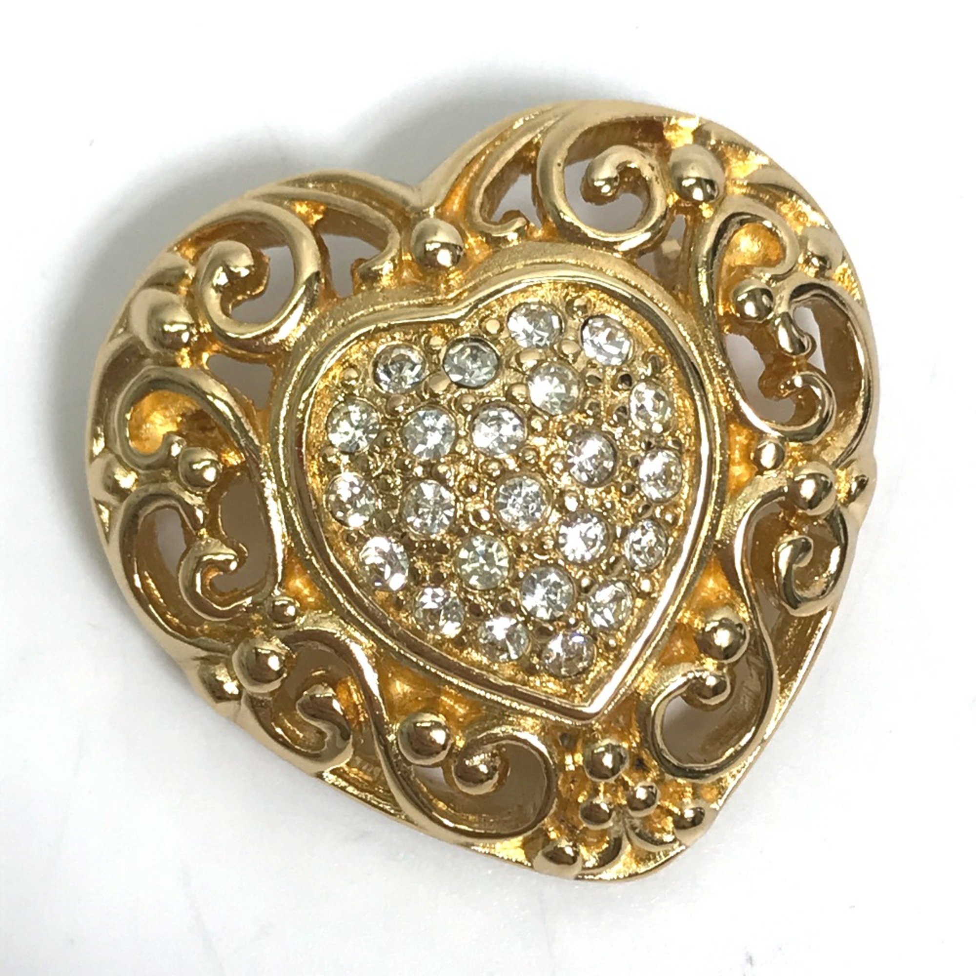 Christian CHRISTIAN DIOR heart Accessories Brooch Gold