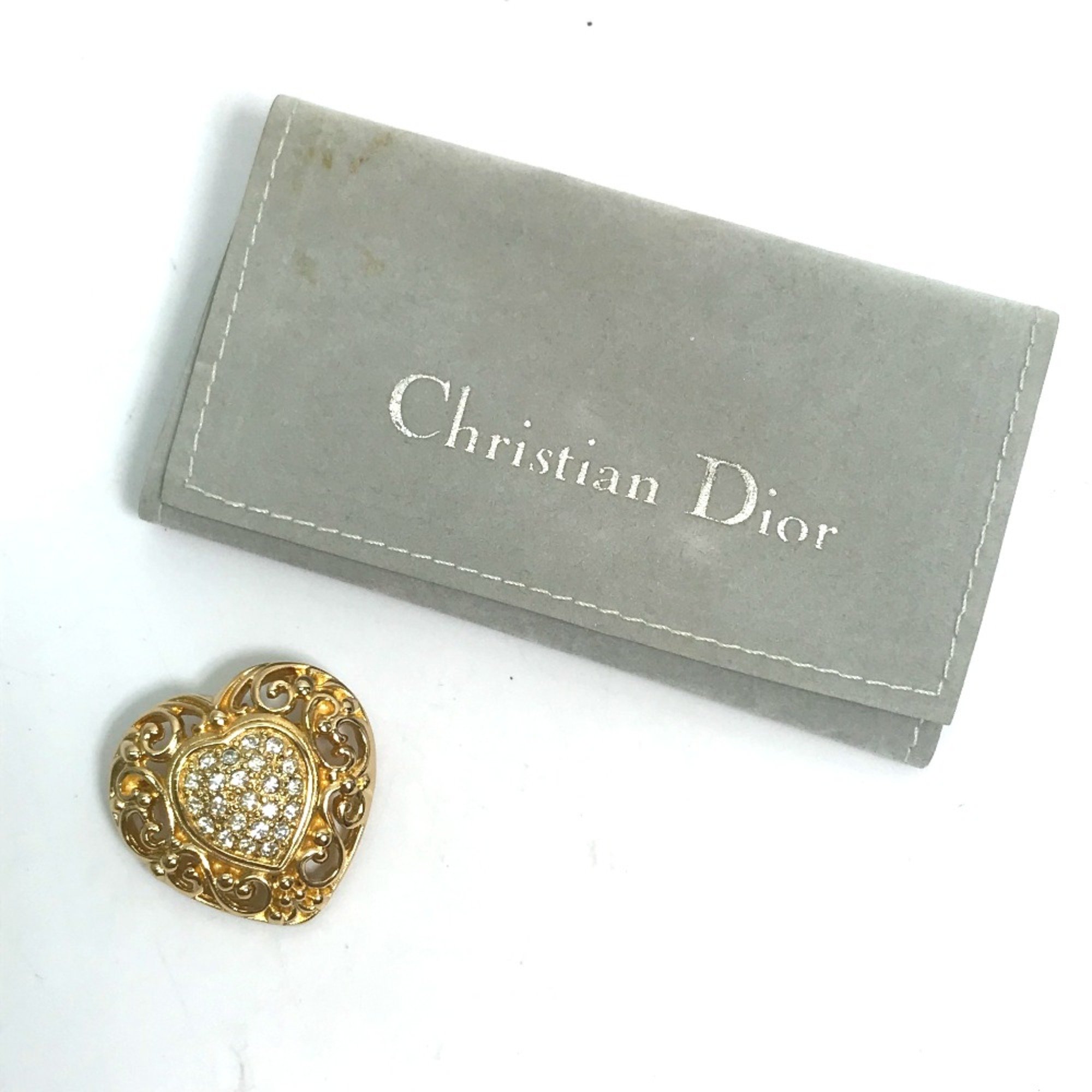 Christian CHRISTIAN DIOR heart Accessories Brooch Gold